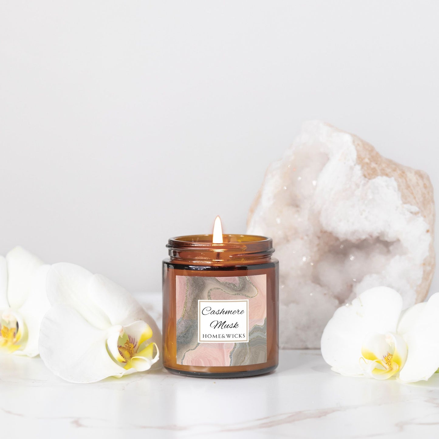 Cashmere Musk Coconut Apricot Wax Candle, 4 oz Amber Jar with Gold Lid, Cotton Wick - Luxe Scented Candle, Calming Aroma, Musk Floral Candle