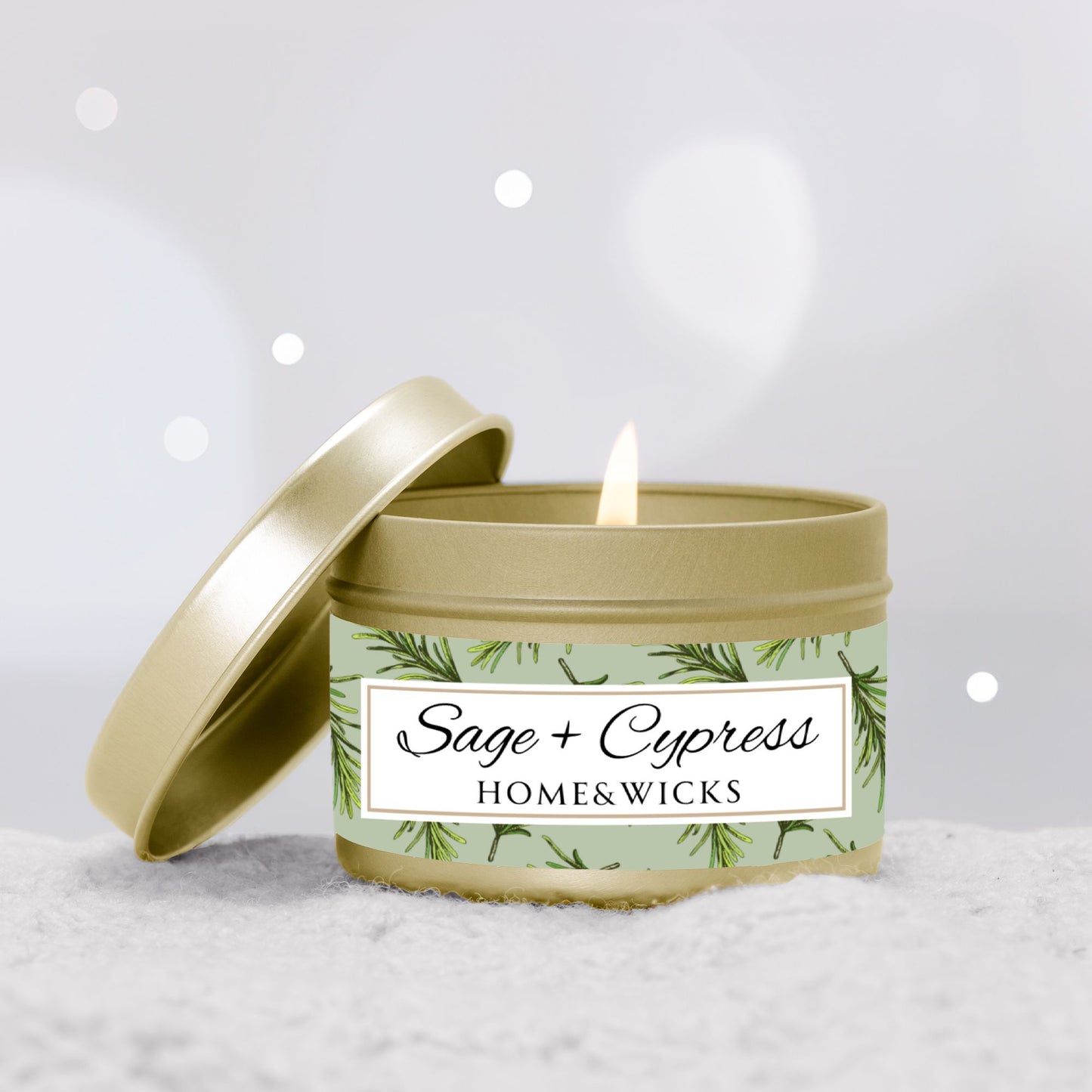 Sage & Cypress Coconut Soy Wax Candle, 4 oz. Gold Tin Jar with Lid - Aromatic Scented Candle, Captivating Scented Candle, Fall Candle