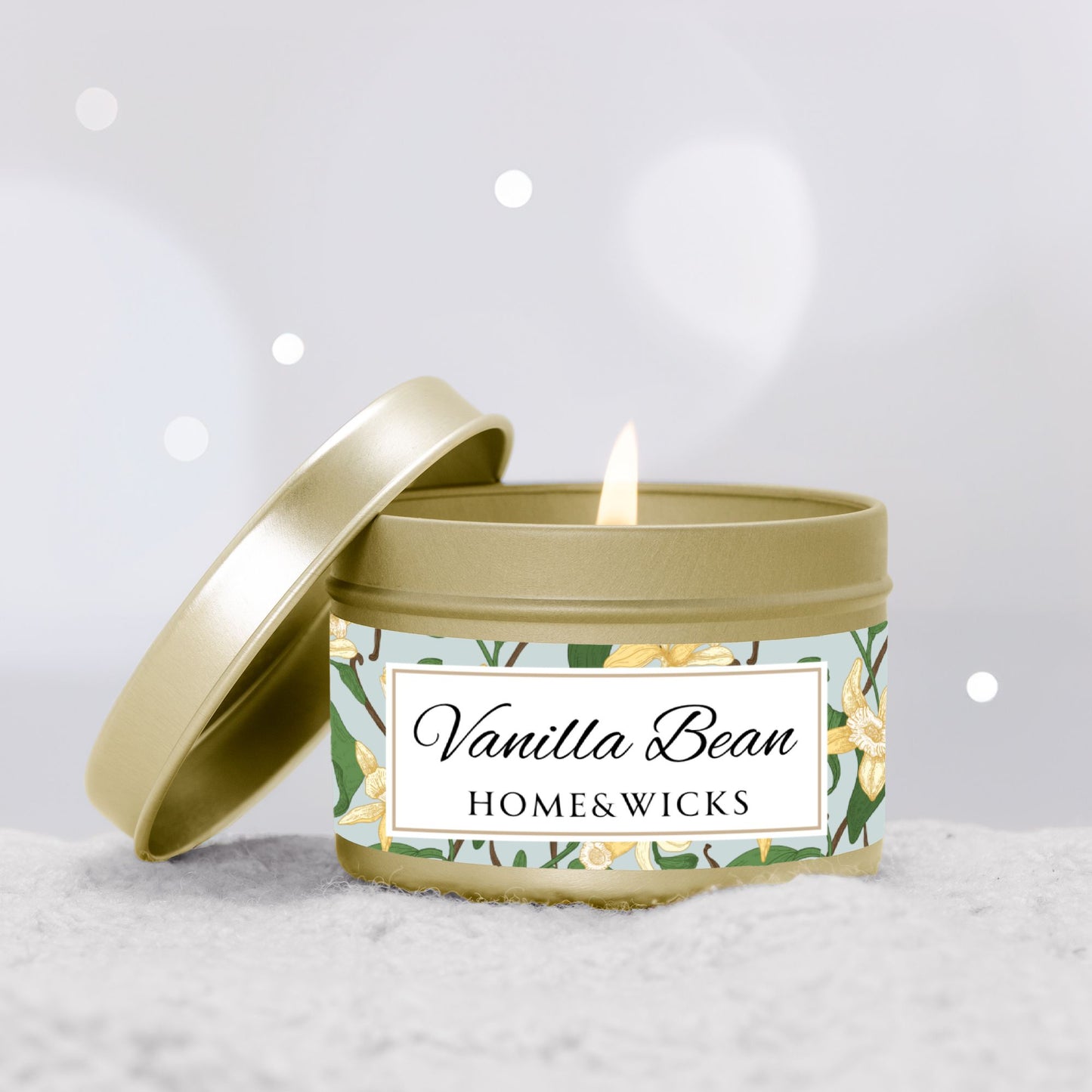 Vanilla Bean Coconut Soy Wax Candle, 4 oz. Gold Tin Jar with Lid - Relaxing Vanilla Candle, Gift for Her, Vanilla Aromatherapy