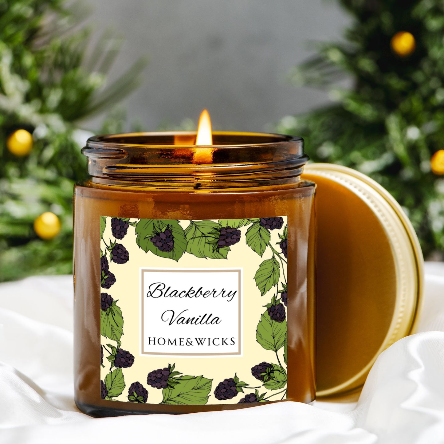 Blackberry Vanilla Coconut Apricot Wax Candle, 4 oz Amber Jar, Gold Lid- Fruity Scented Candle, Fruit Decor Gift, Cozy Aromatherapy
