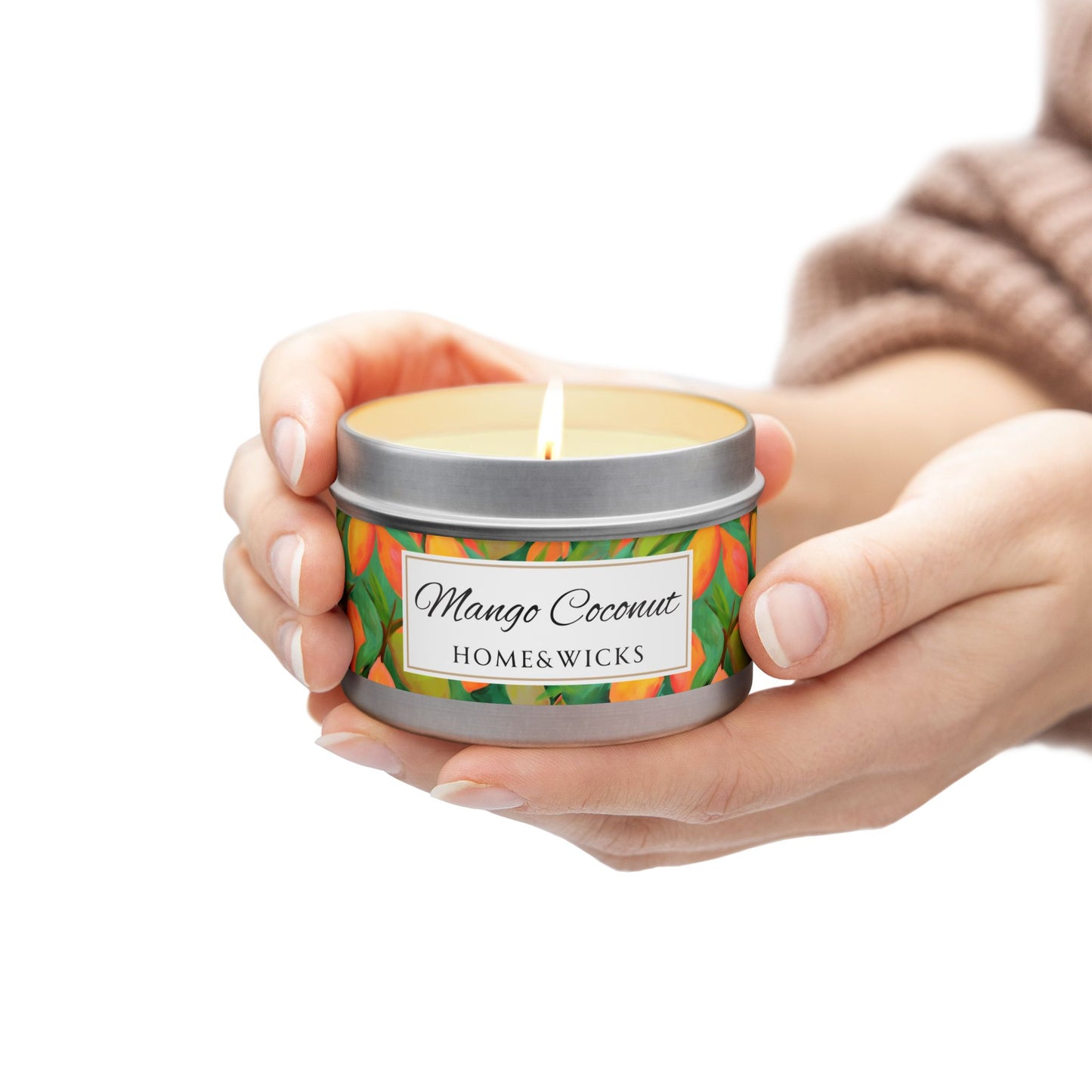 Mango Coconut Scented Coconut Soy Wax Candle, 4 oz. Silver Tin Jar with Lid - Fruity Candle, Gift for Her, Tropical Candle, Summer Decor