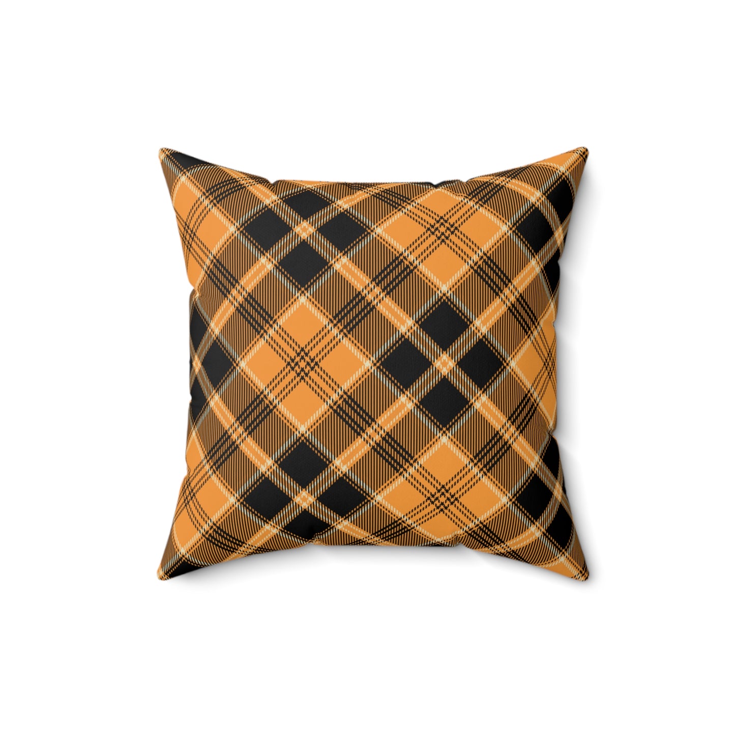 Halloween Plaid Square Pillow (includes insert) Multiple Sizes (14"x14", 16"x16", 18"x18", 20"x20") - Halloween Home Decor, Autumn Fall Pillow Accent, Halloween Spun Polyester Square Pillow, Orange & Black Plaid Pillow