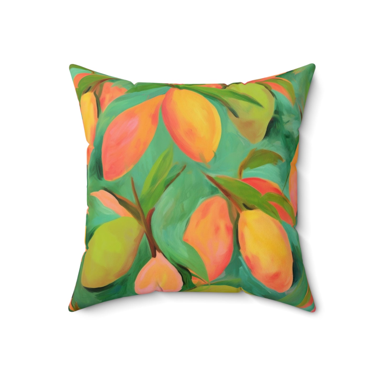 Mangoes Printed Square Pillow Cover with Insert - Multiple Sizes (14"x14", 16"x16", 18"x18", 20"x20"), Includes insert and zipper closure