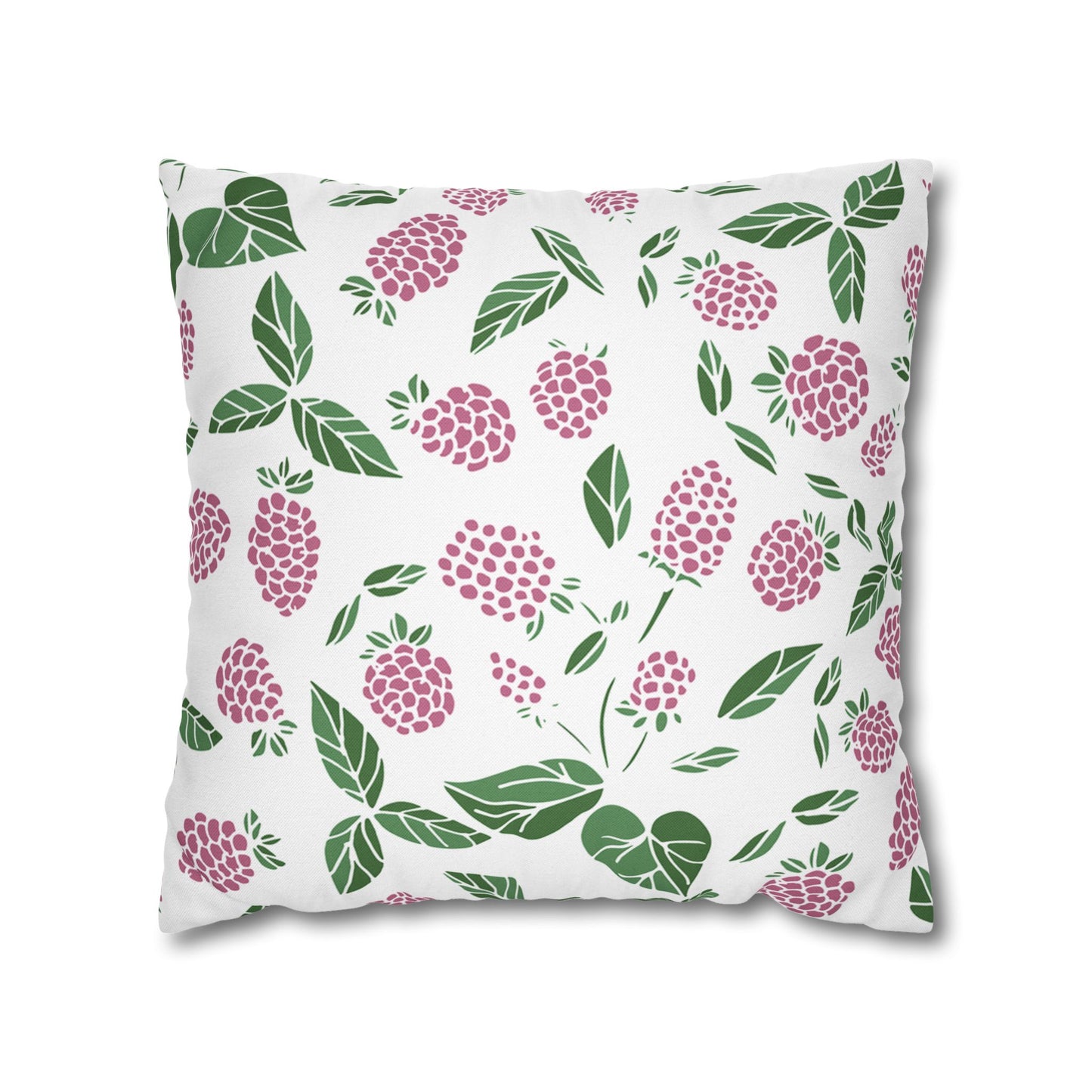 Pink Berry Printed Square Pillow Cover (no insert) - Multiple Sizes (14"x14", 16"x16", 18"x18", 20"x20"), Includes zipper closure