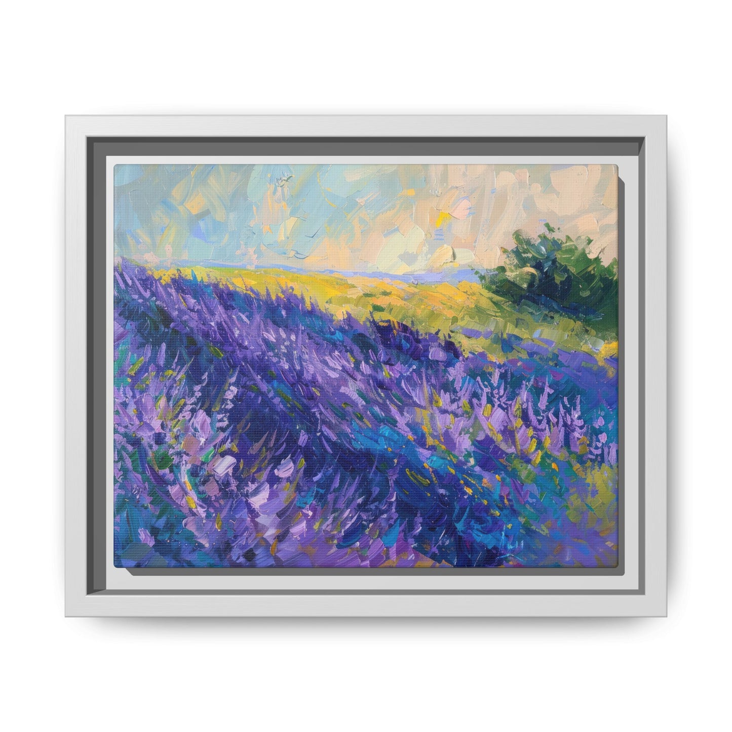 Lavender Fields Framed Matte Canvas Art - Multiple Frame Colors & Size Options