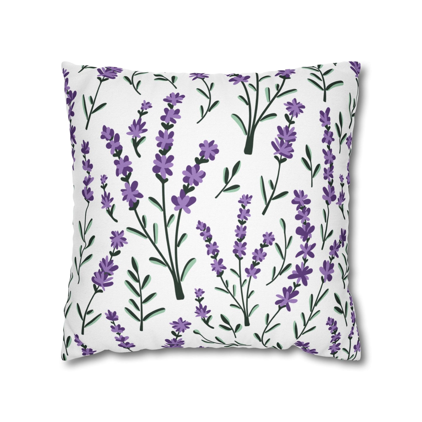 Lavender White Printed Square Pillow Cover (no insert) - Multiple Sizes (14"x14", 16"x16", 18"x18", 20"x20"), Includes zipper closure