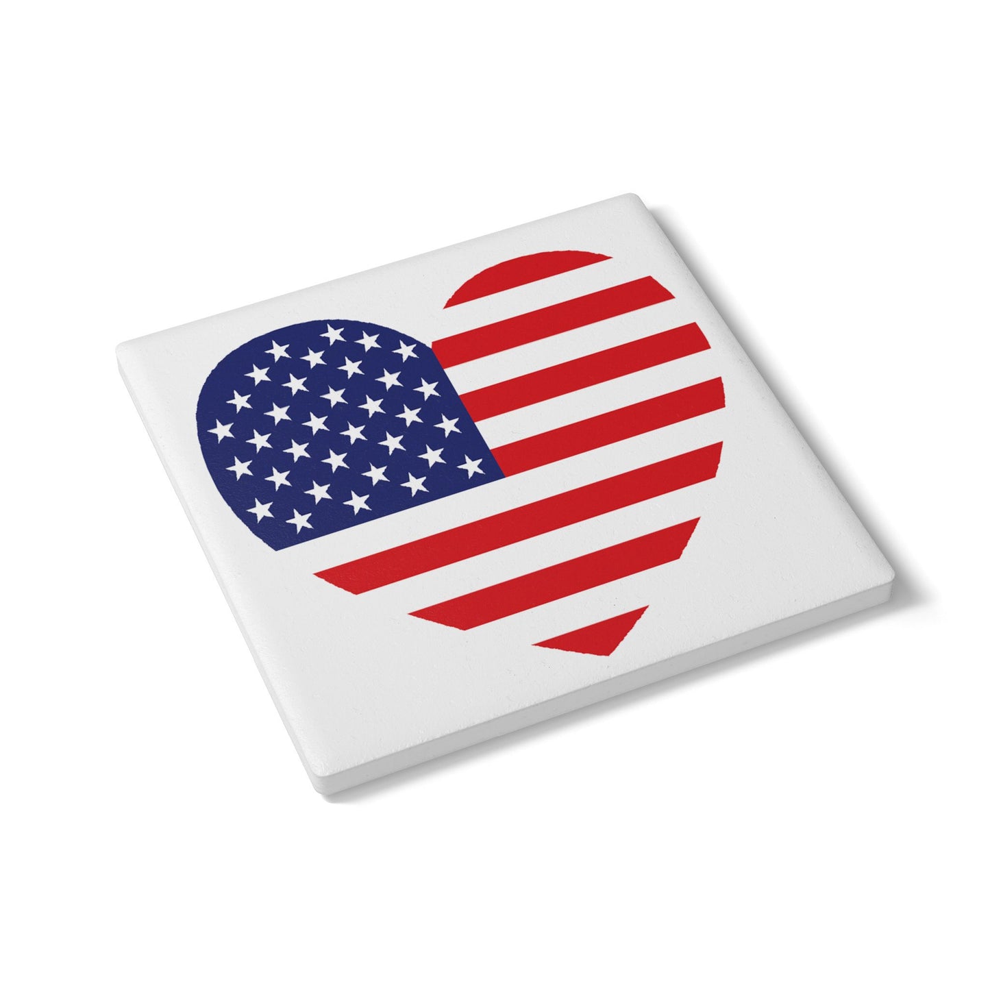 American Flag Heart Ceramic Tile Coaster - Square or Round Shape Choices, USA Flag Drink Coasters, Home Decor for Independence Day, Fourth of July Party, Priced per coaster