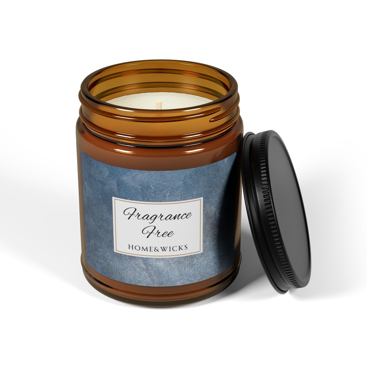 Unscented, Fragrance Free Soy Wax Candle, 9 oz. Amber Jar with Black Lid - Cotton Wicked