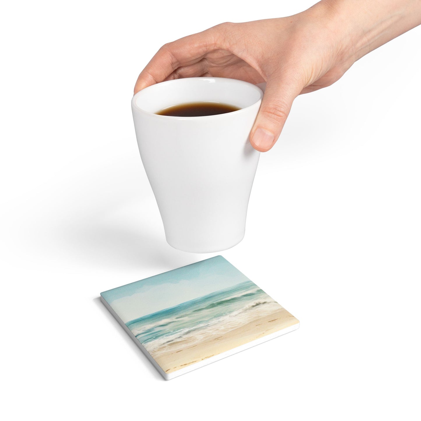Ocean Breeze - Ceramic Tile Coaster, Cork Backed - Round or Square Size Choices, Perfect for Coastal Home Decor & Gifts - Priced per coaster