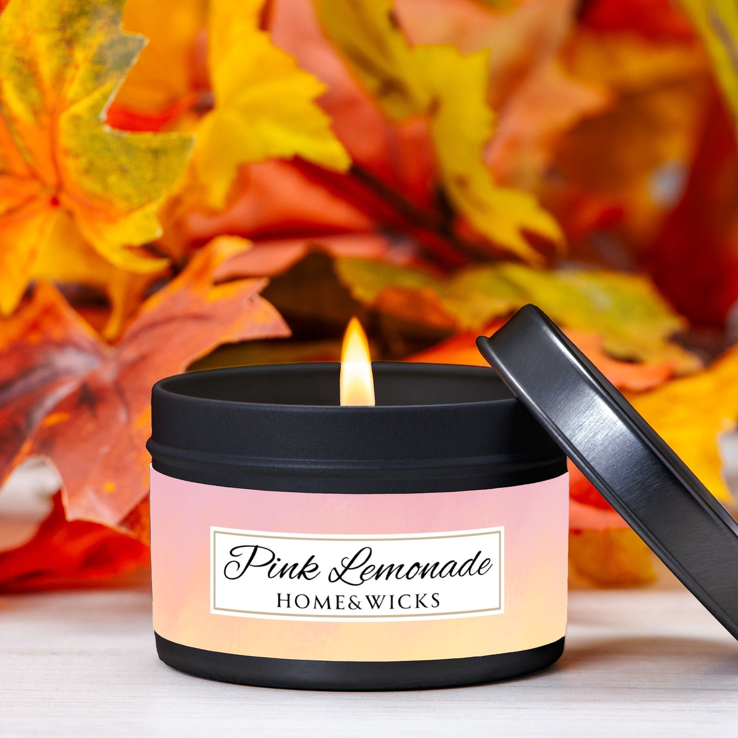 Pink Lemonade Coconut Soy Wax Candle, 4 oz. Black Tin Jar with Lid - Fruity Scented Candle, Gourmand Candle, Summer Decor