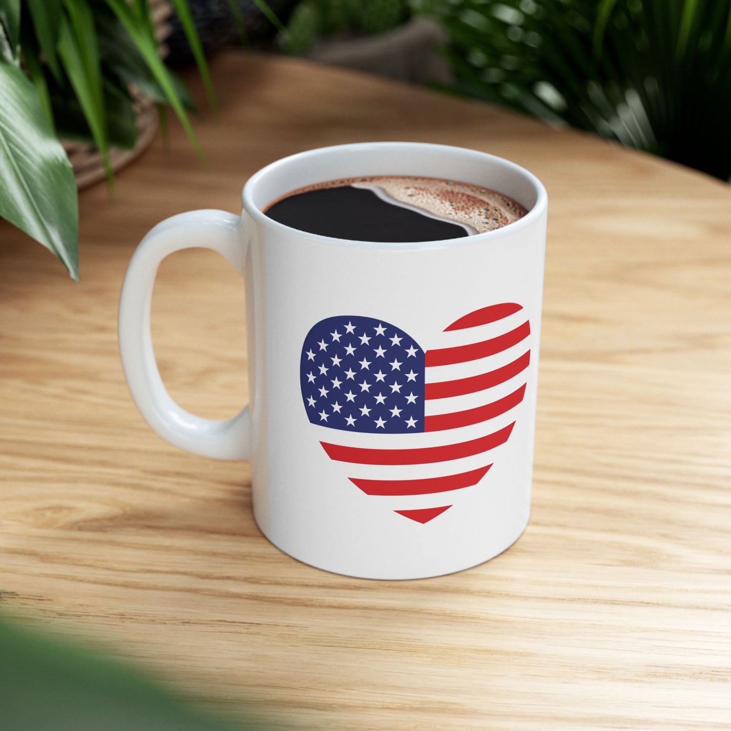 American Flag Heart Mug - 11 oz. & 15 oz. size options - Patriotic Heart Ceramic Mug, Independence Day Gift, Patriotic Coffee Cup, Love USA Drinkware