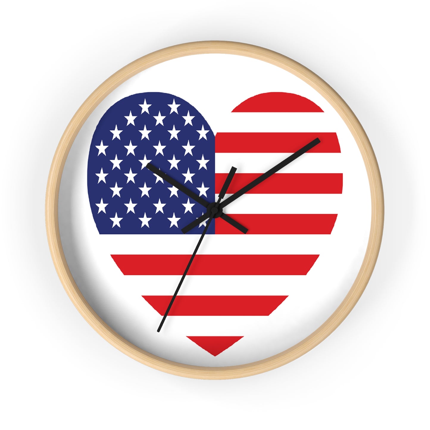 American Flag Heart - Select from Black, White or Natural Wood Color - Patriotic Heart Wall Clock | USA Love Home Decor, American Flag Clock, Gift for Veterans, Independence Day Celebration, Rustic Wall Art
