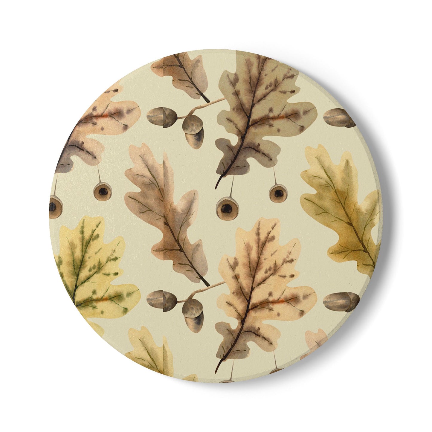 Oak Leaves - Ceramic Tile Coaster, Cork Backed - Round or Square Size Choices, Perfect for Fall / Thanksgiving Home Decor & Gifts - Priced per coaster