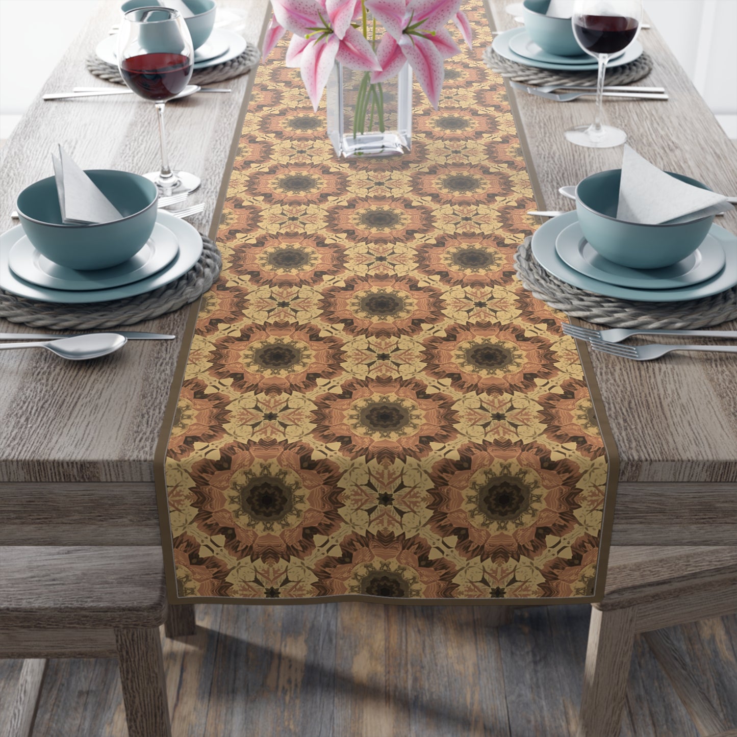 Groovy Fall Flowers Table Runner - 16" x 72" or 16" x 90" Sizes, Fall Table Home Decor, Retro Home Decor, Thanksgiving Table Runner, Fall Table Runner, Cotton Twill or Polyester material choices