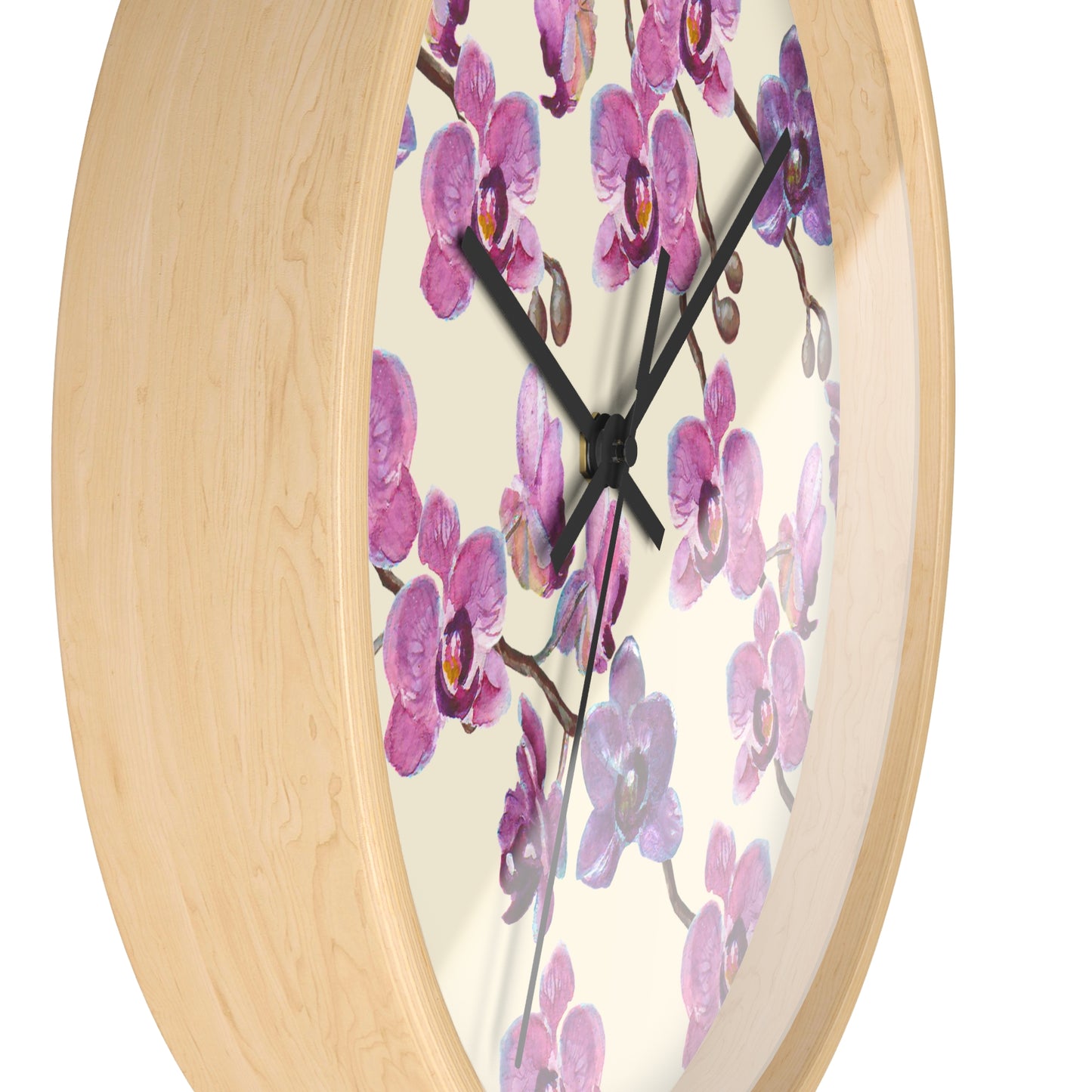 Vanilla Orchid Wall Clock - Select from Black, White or Natural Wood Color