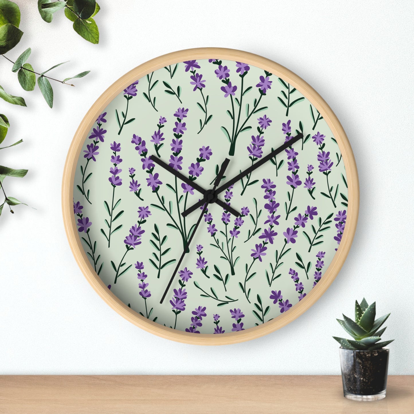 Lavender Sage Wall Clock - Select from Black, White or Natural Wood Color