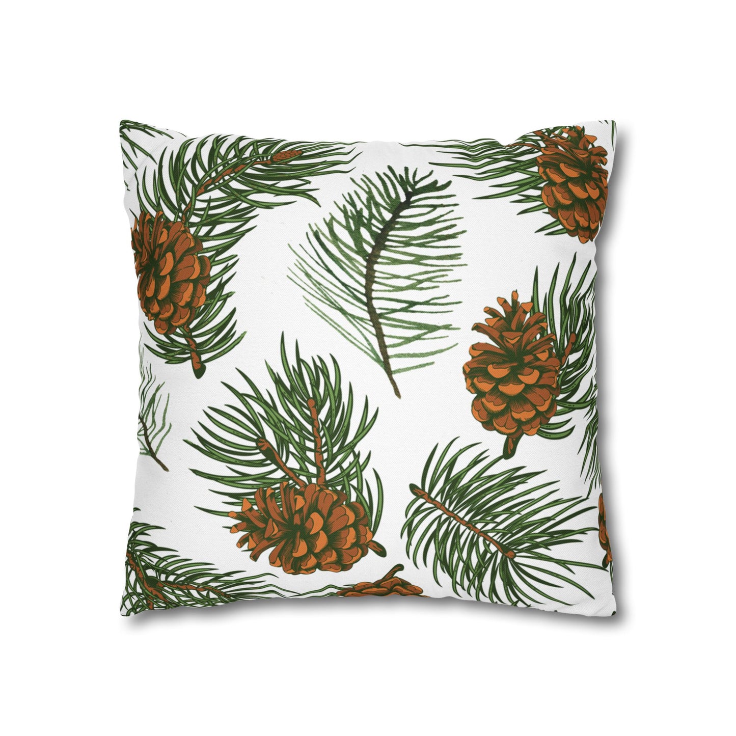 Needles & Cones Printed Square Pillow Cover (no insert) - Multiple Sizes (14"x14", 16"x16", 18"x18", 20"x20"), Includes zipper closure