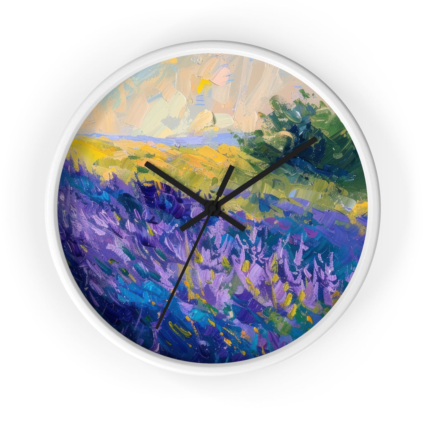 Lavender Fields Wall Clock - Select from Black, White or Natural Wood Color