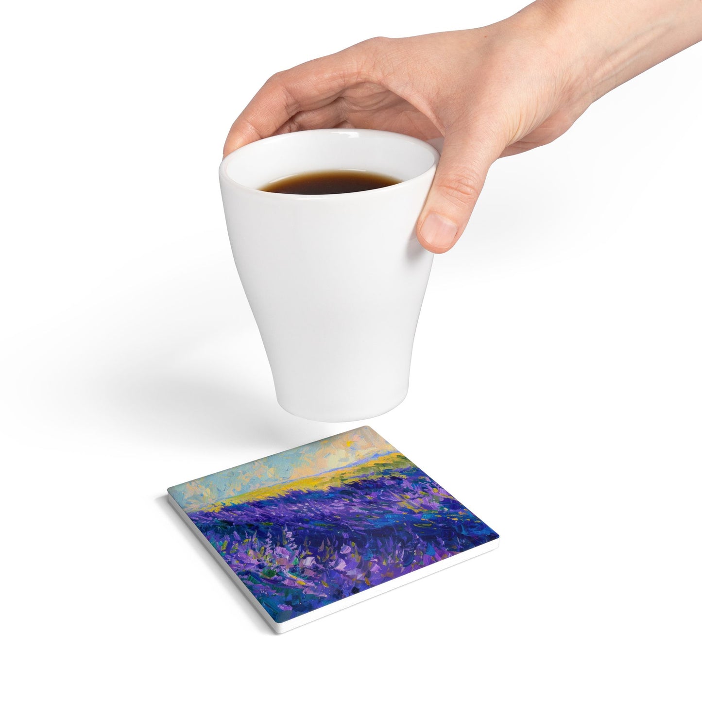 Lavender Fields - Ceramic Tile Coaster, Cork Backed - Round or Square Size Choices, Perfect for Home Decor & Gifts - Priced per coaster