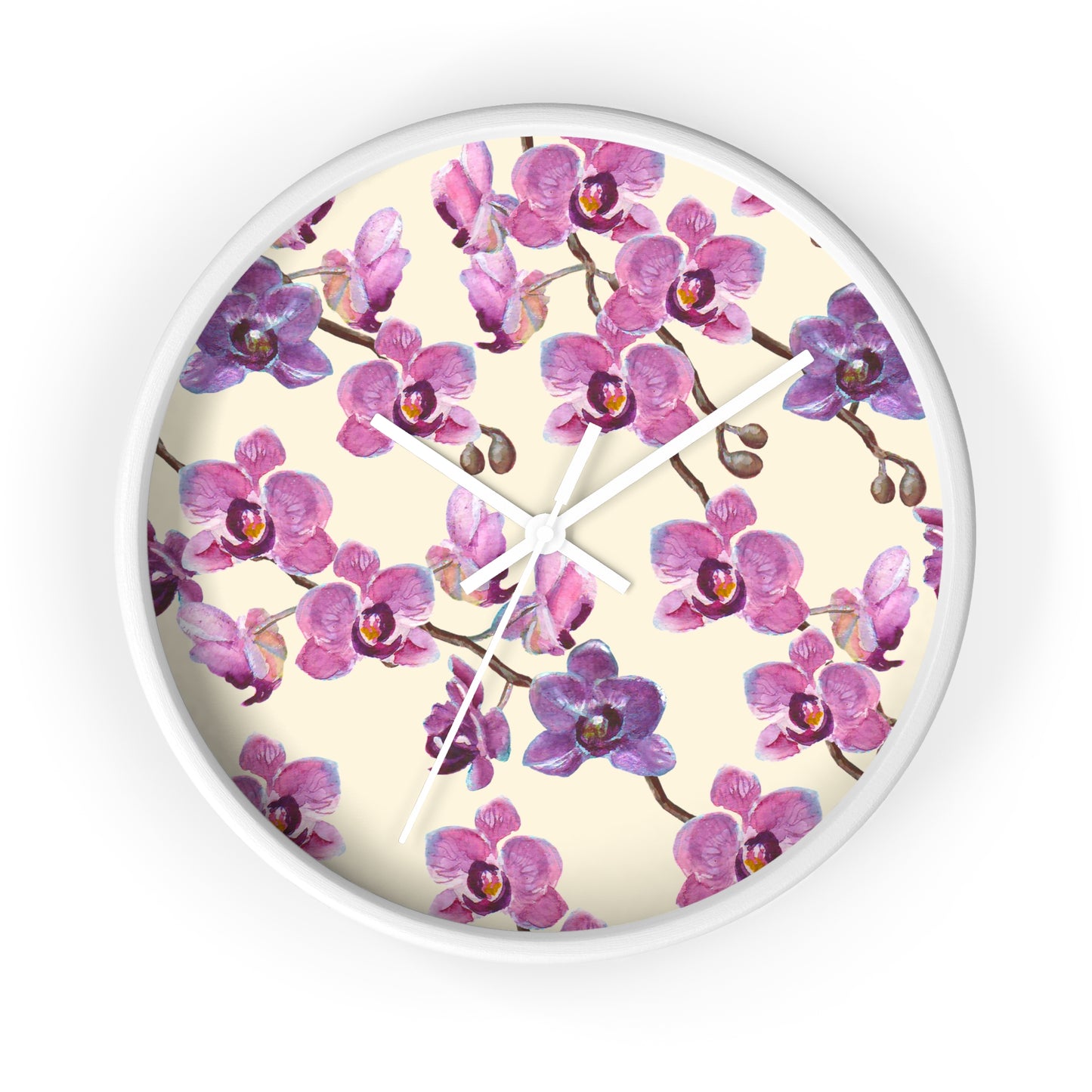 Vanilla Orchid Wall Clock - Select from Black, White or Natural Wood Color