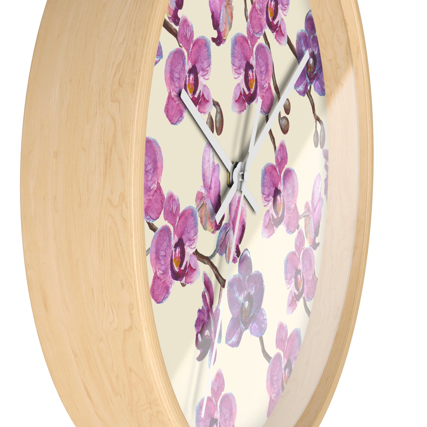 Vanilla Orchid Wall Clock - Select from Black, White or Natural Wood Color