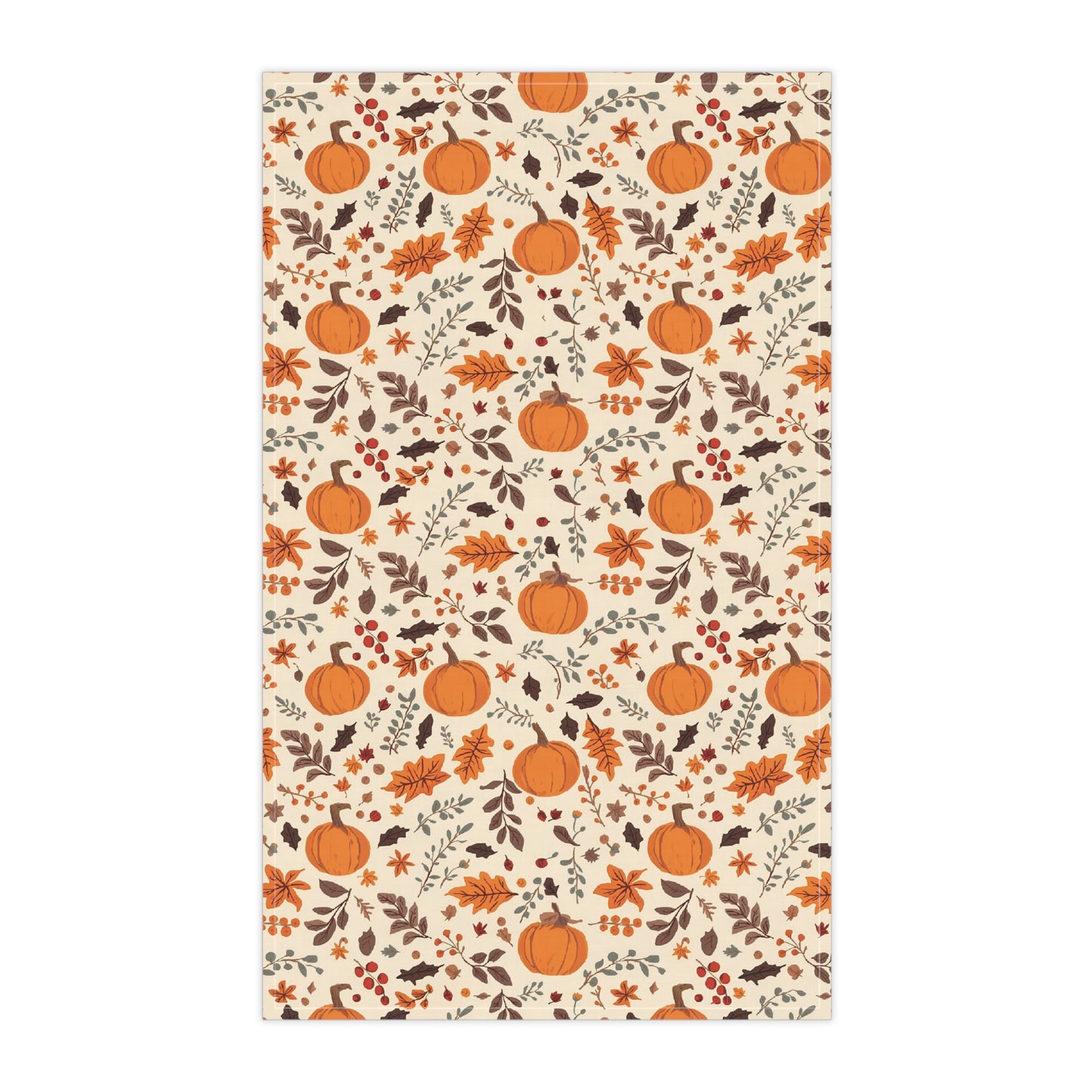 Fall Leaves & Pumpkins Tea Towels - 18" x 30", 100% Cotton Twill - Fall Autumn Kitchen Towels, Cotton Pumpkin Kitchen Towels, Thanksgiving Tea Towel, Gift for Housewarming, Halloween Kitchen Towel - Priced per towel