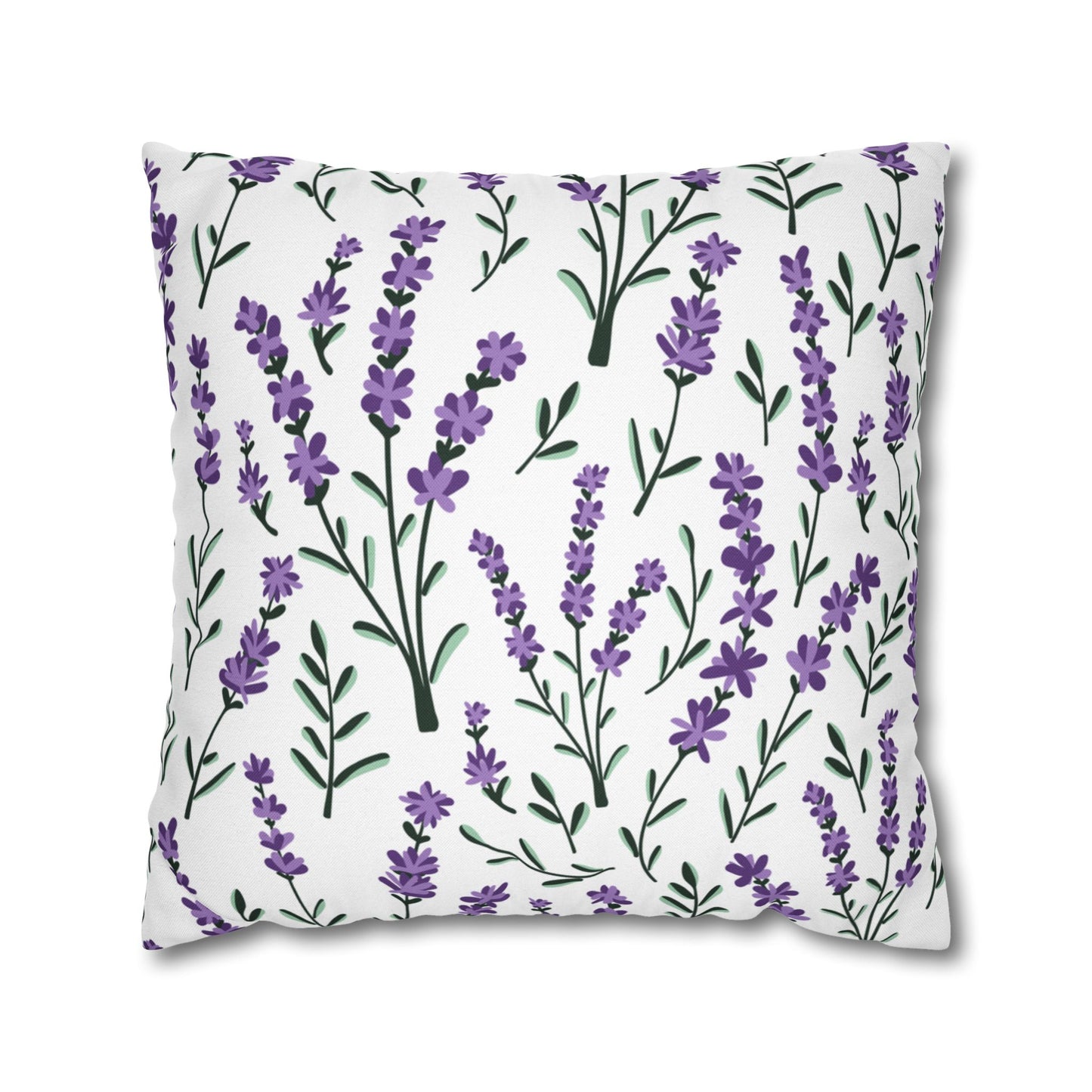 Lavender White Printed Square Pillow Cover (no insert) - Multiple Sizes (14"x14", 16"x16", 18"x18", 20"x20"), Includes zipper closure