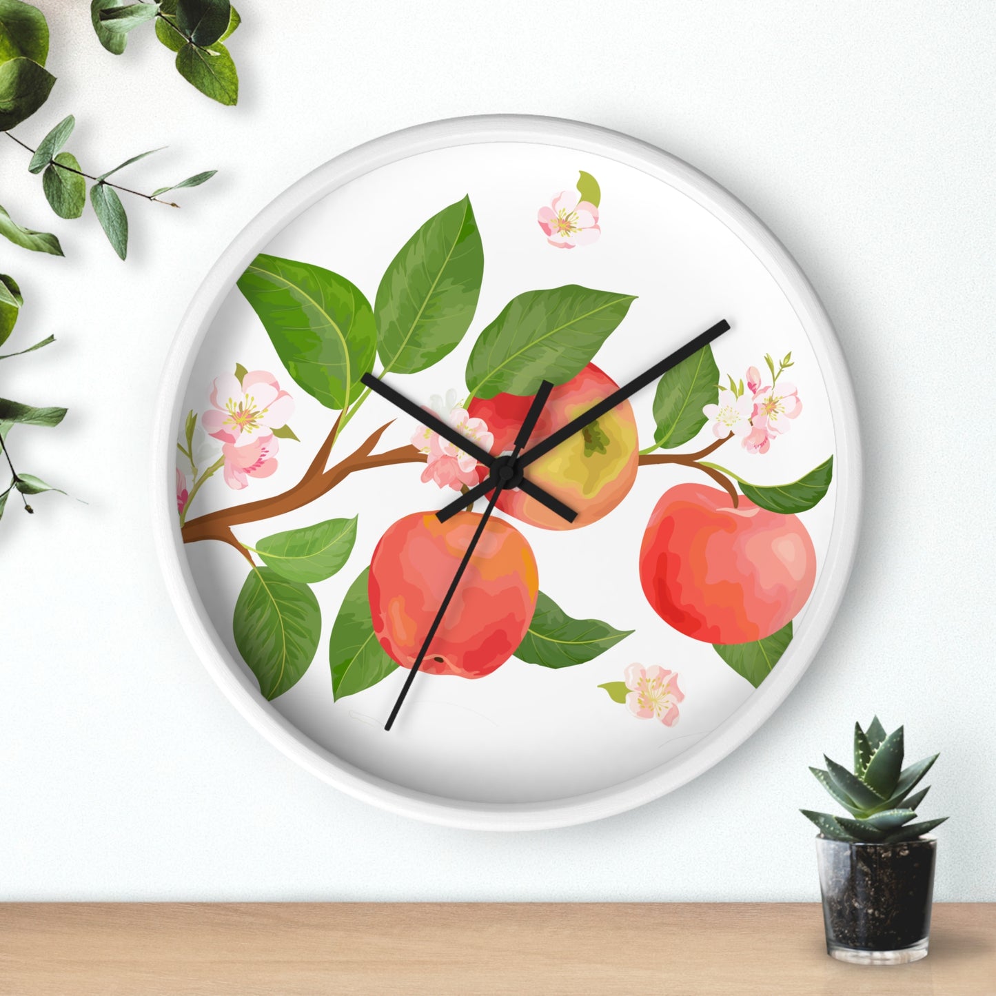 Apple Harvest Wall Clock - Select from Black, White or Natural Wood Color