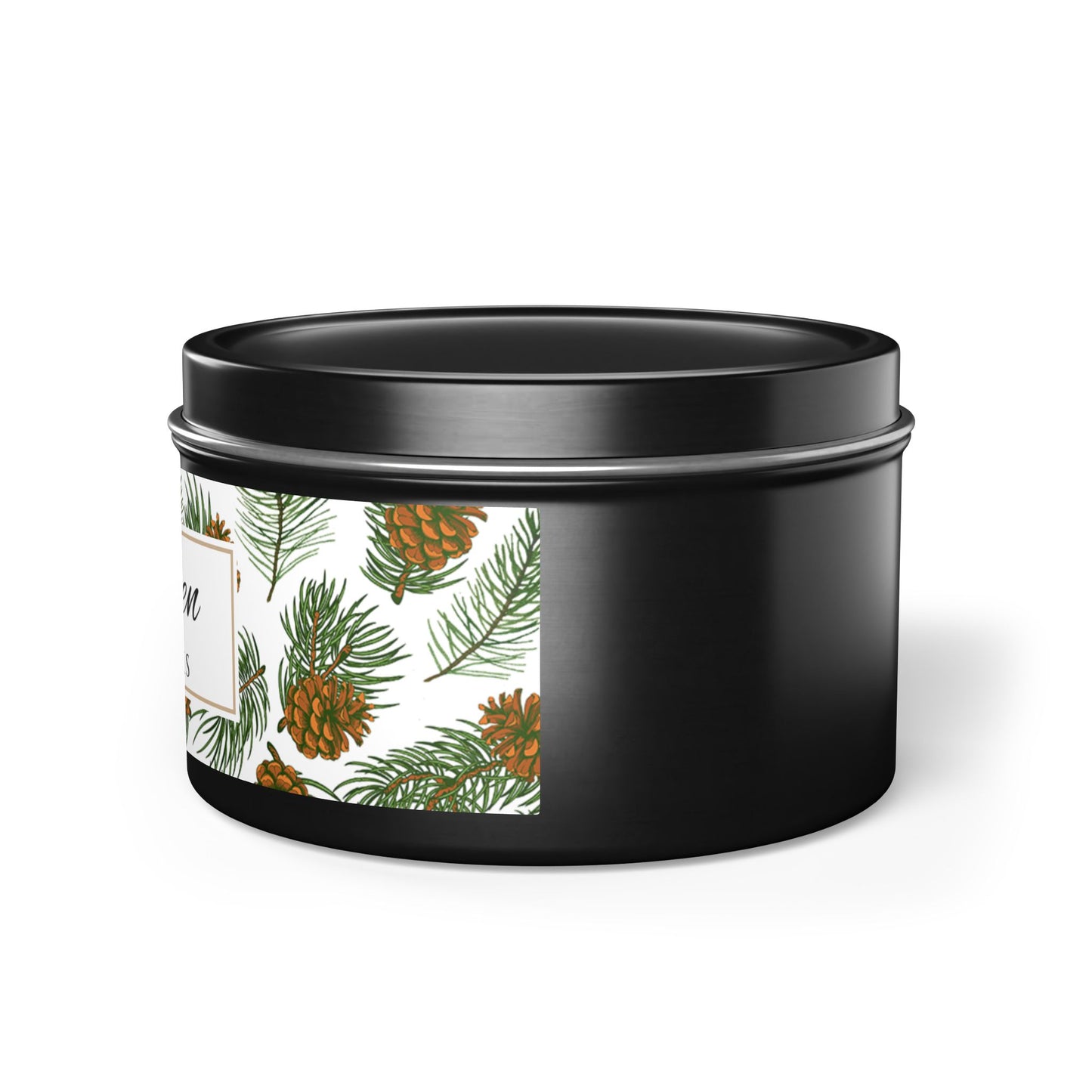 Evergreen Scented Coconut Soy Wax Candle, 8 oz. Black Tin Jar with Lid - Winter Home Decor, Seasonal Candles for Holiday Celebrations, Christmas Candle