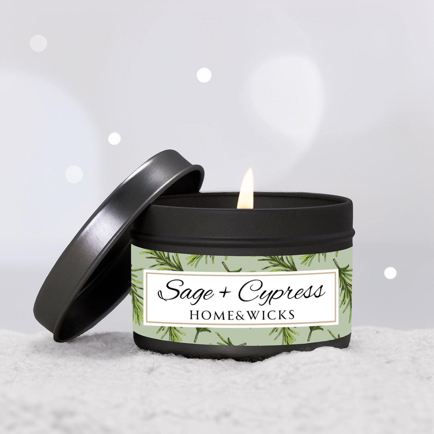 Sage & Cypress Coconut Soy Wax Candle, 4 oz. Black Tin Jar with Lid - Aromatic Scented Candle, Captivating Scented Candle, Fall Candle