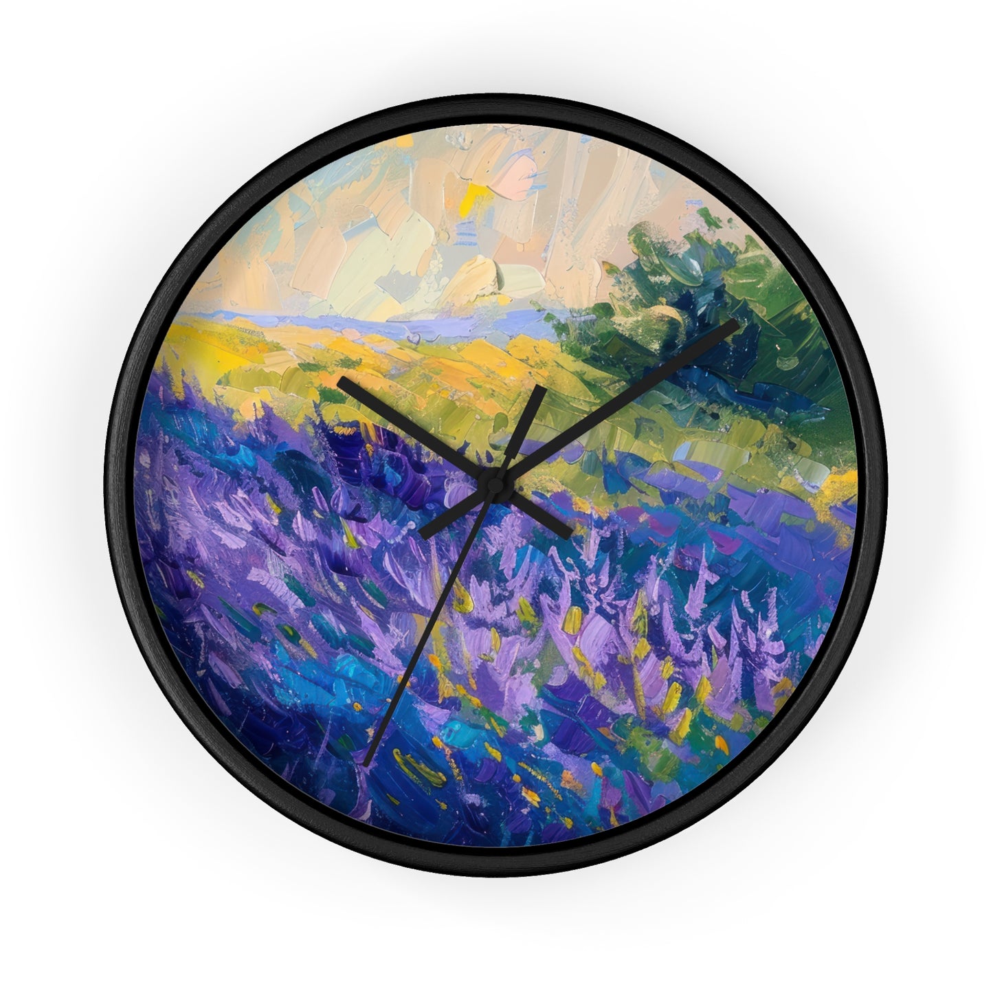 Lavender Fields Wall Clock - Select from Black, White or Natural Wood Color