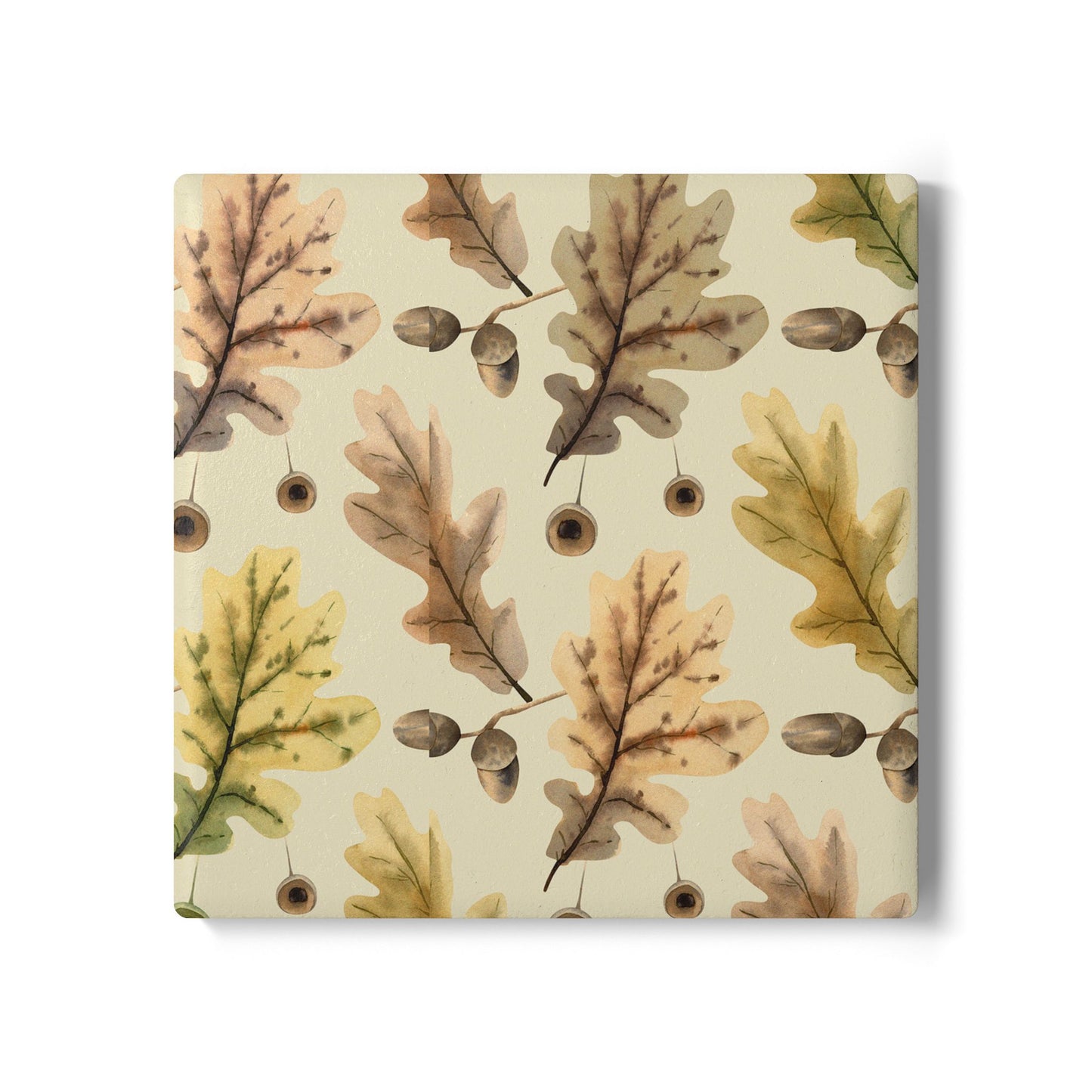 Oak Leaves - Ceramic Tile Coaster, Cork Backed - Round or Square Size Choices, Perfect for Fall / Thanksgiving Home Decor & Gifts - Priced per coaster