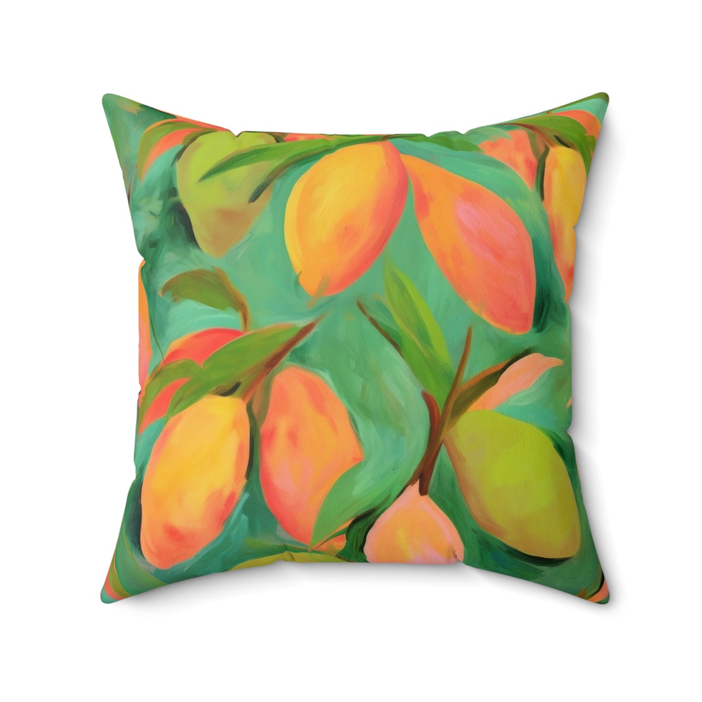 Mangoes Printed Square Pillow Cover with Insert - Multiple Sizes (14"x14", 16"x16", 18"x18", 20"x20"), Includes insert and zipper closure