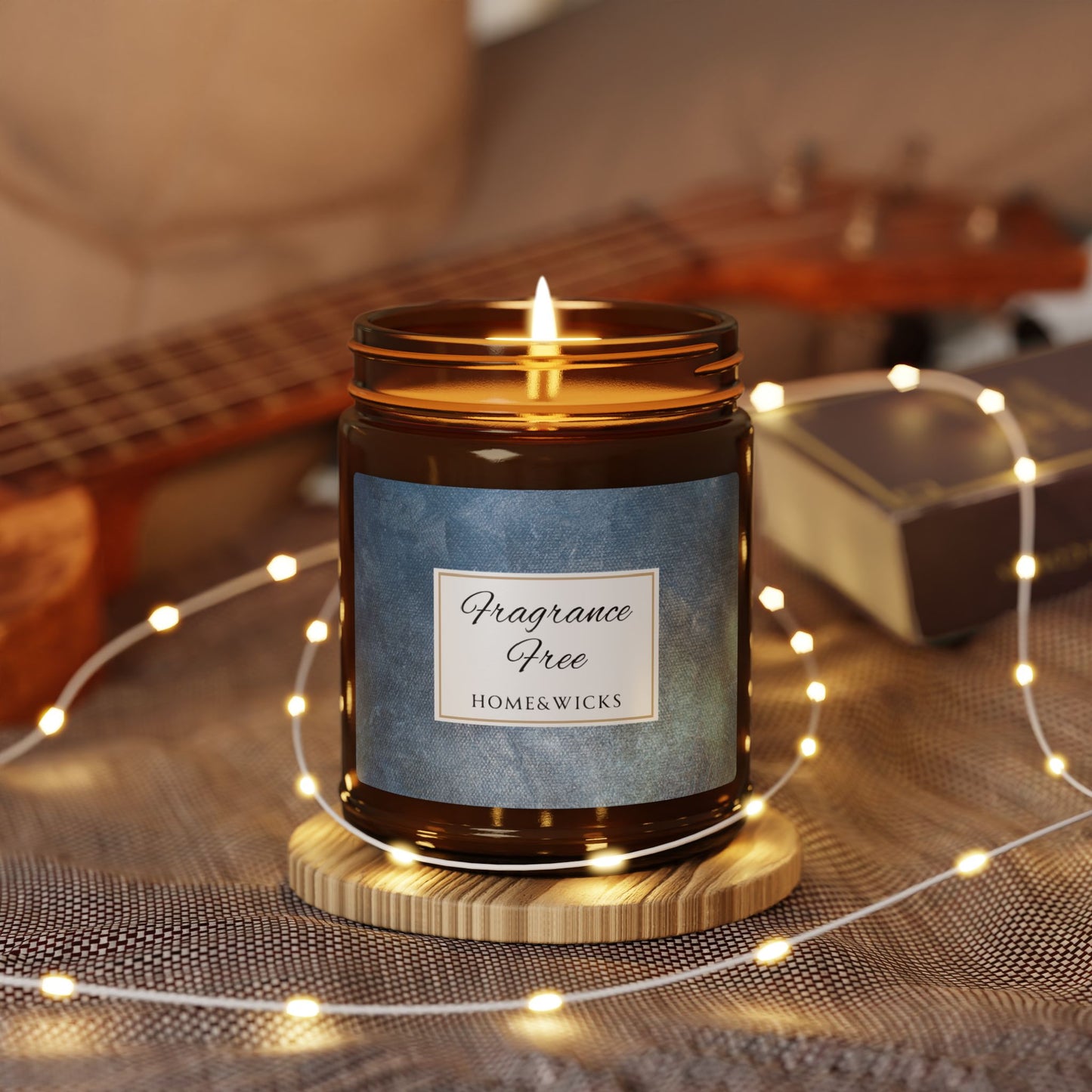 Unscented, Fragrance Free Soy Wax Candle, 9 oz. Amber Jar with Black Lid - Cotton Wicked