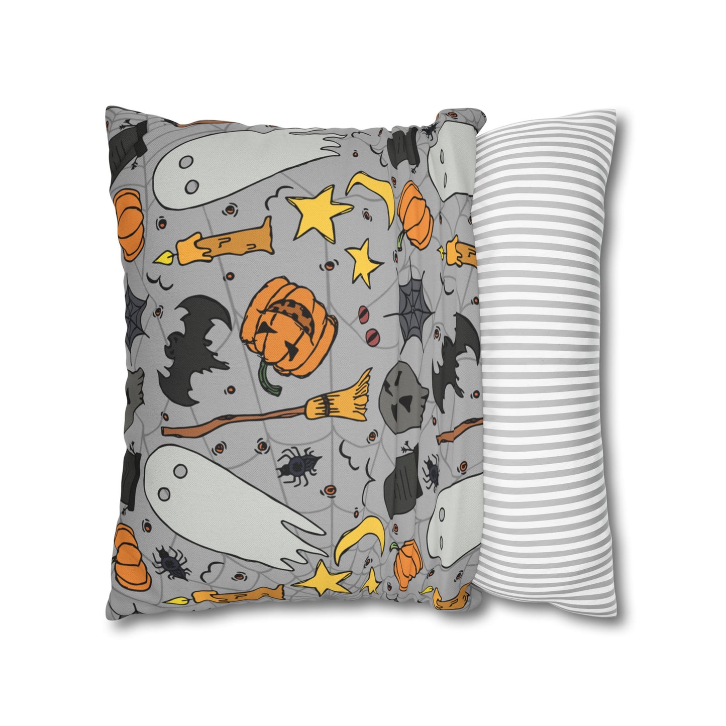 Halloween Fun Printed Square Pillow Cover (no insert) - Multiple Sizes (14"x14", 16"x16", 18"x18", 20"x20"), Includes insert and zipper closure - Halloween Ghosts Decorative Pillowcase, Spooky Home Decor, Halloween Accent Throw Pillowcase
