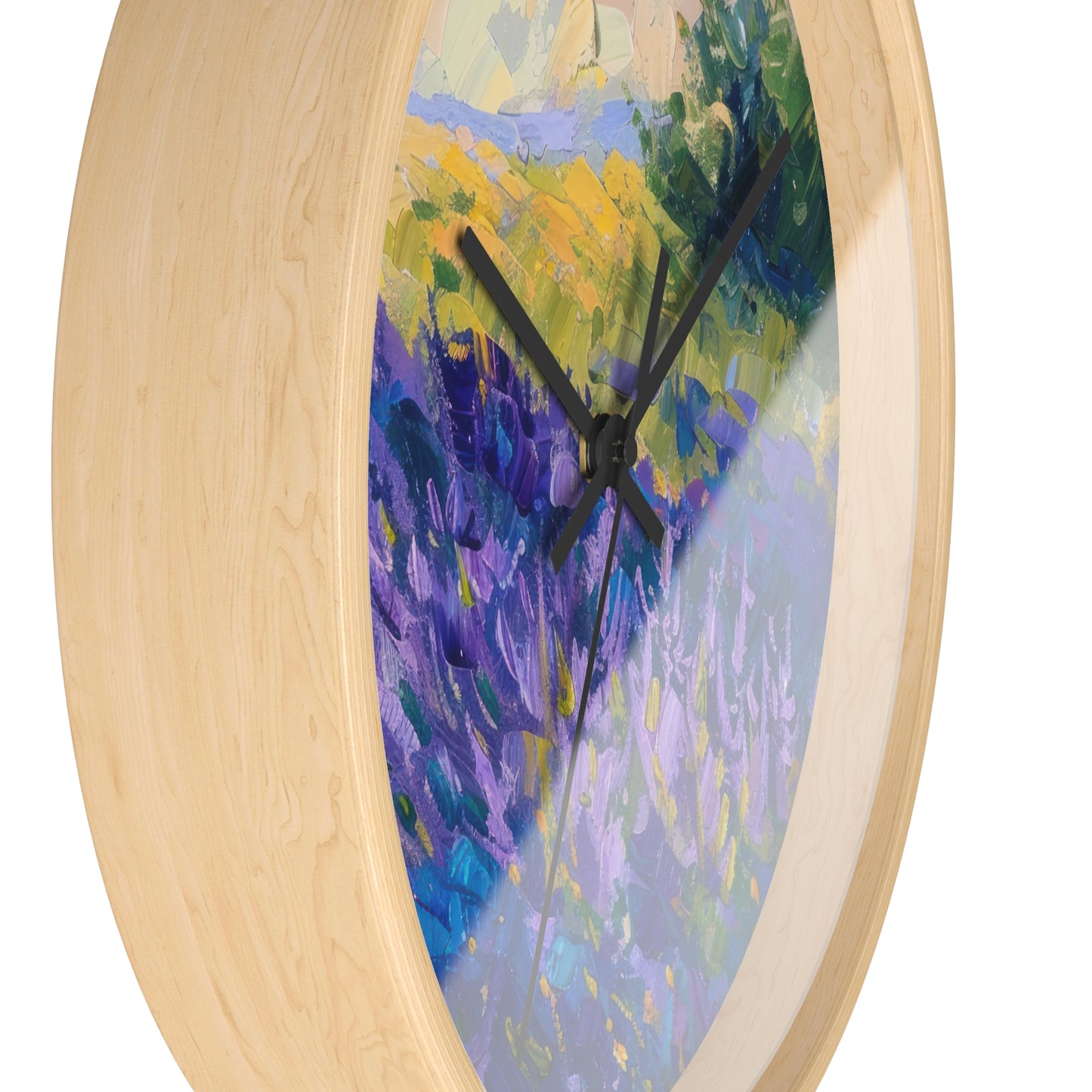 Lavender Fields Wall Clock - Select from Black, White or Natural Wood Color
