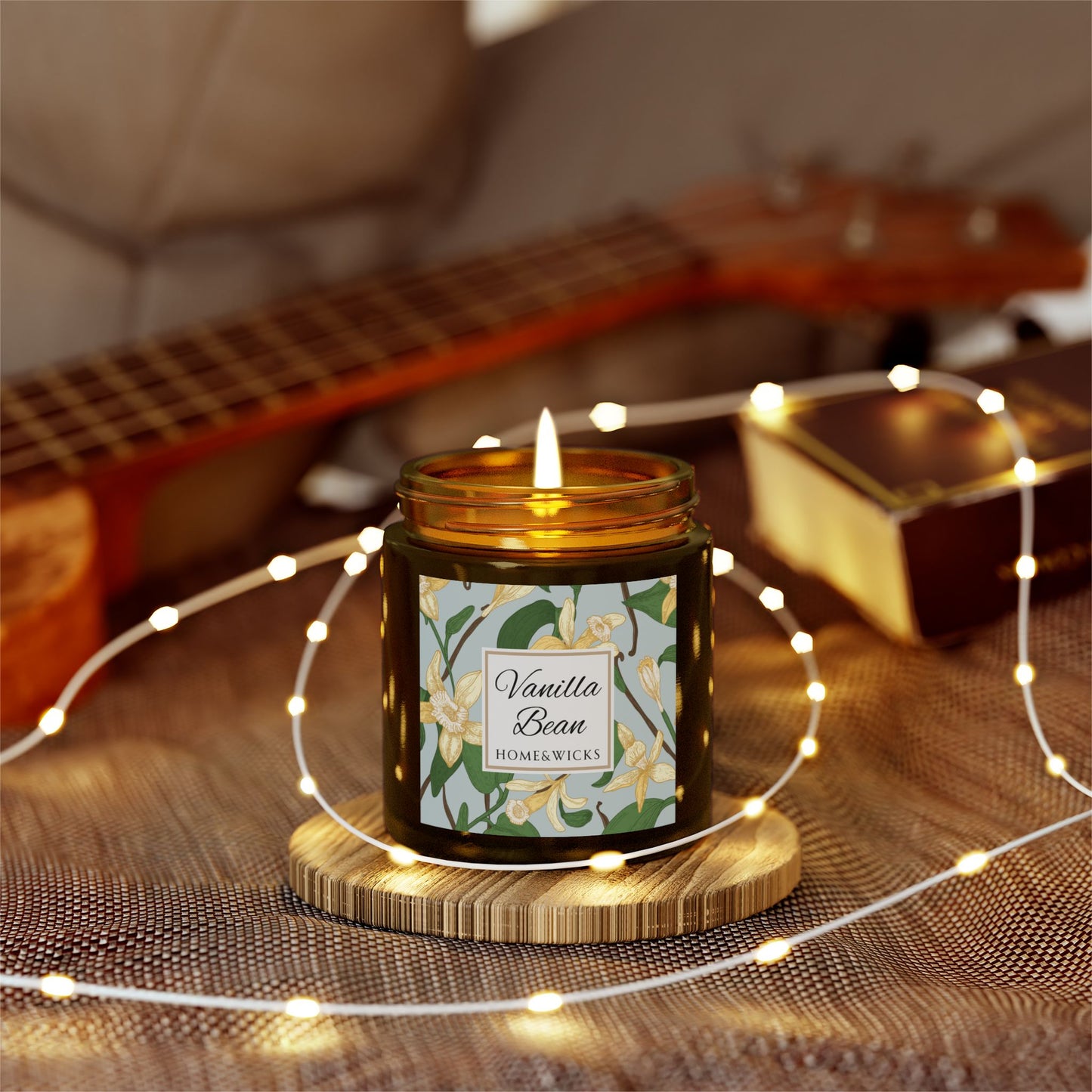 Vanilla Bean Coconut Apricot Wax Candle, 4 oz Amber Jar, Gold Lid - Relaxing Scent, Gift for Her, Vanilla Aromatherapy, Natural Coconut Wax