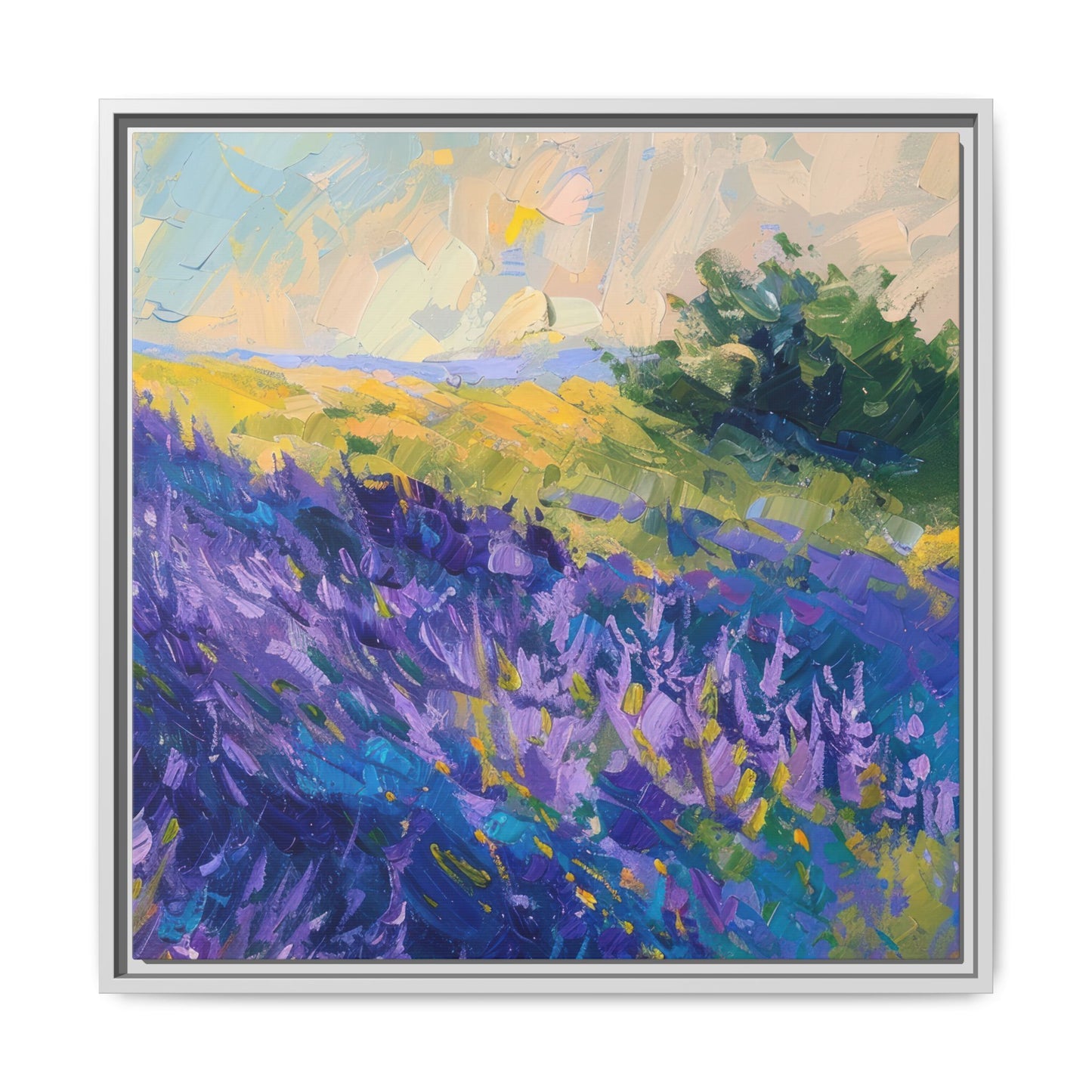 Lavender Fields Framed Matte Canvas Art - Multiple Frame Colors & Size Options