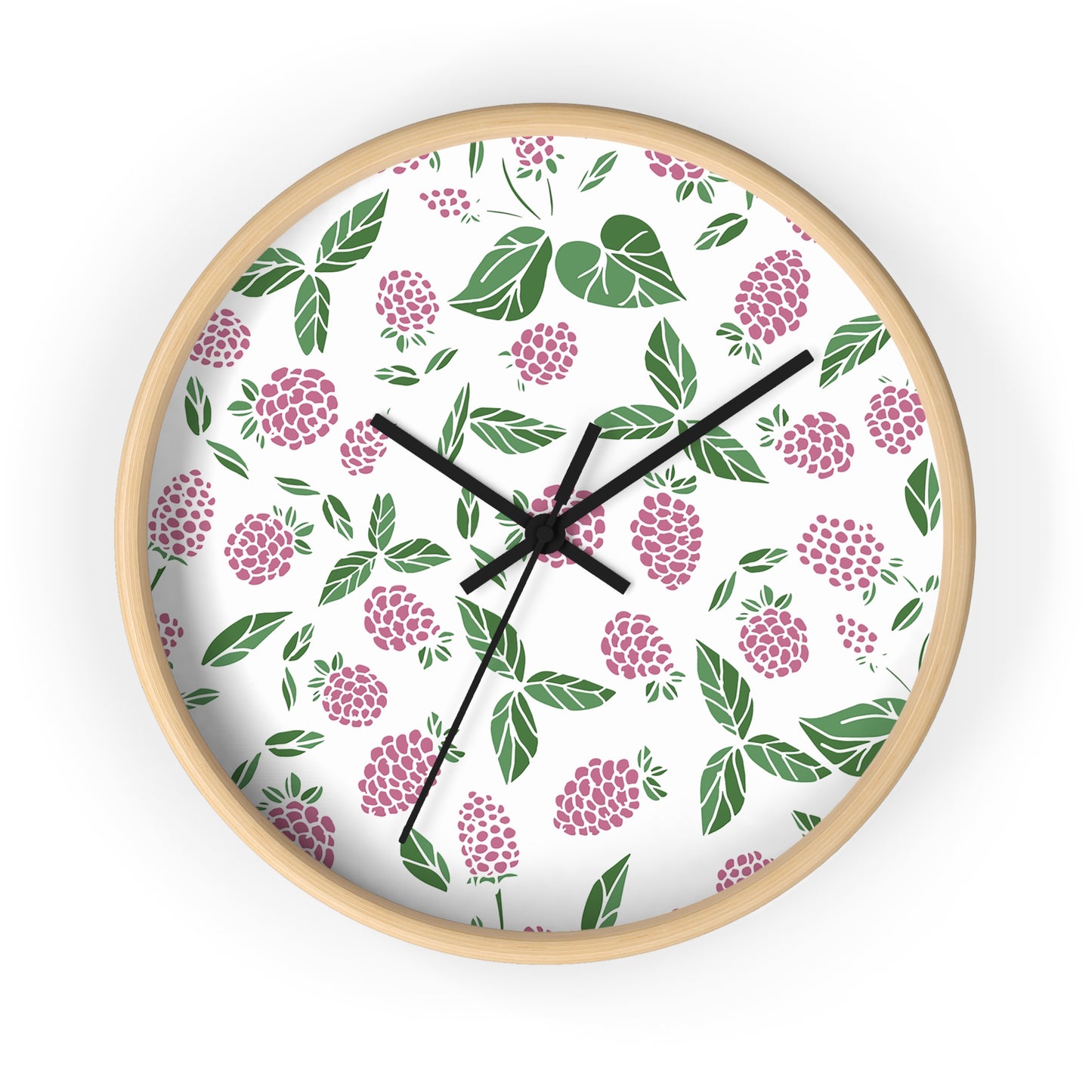 Pink Berry Wall Clock - Select from Black, White or Natural Wood Color