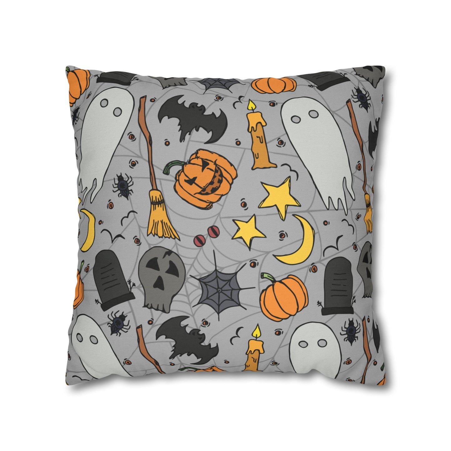 Halloween Fun Printed Square Pillow Cover (no insert) - Multiple Sizes (14"x14", 16"x16", 18"x18", 20"x20"), Includes insert and zipper closure - Halloween Ghosts Decorative Pillowcase, Spooky Home Decor, Halloween Accent Throw Pillowcase