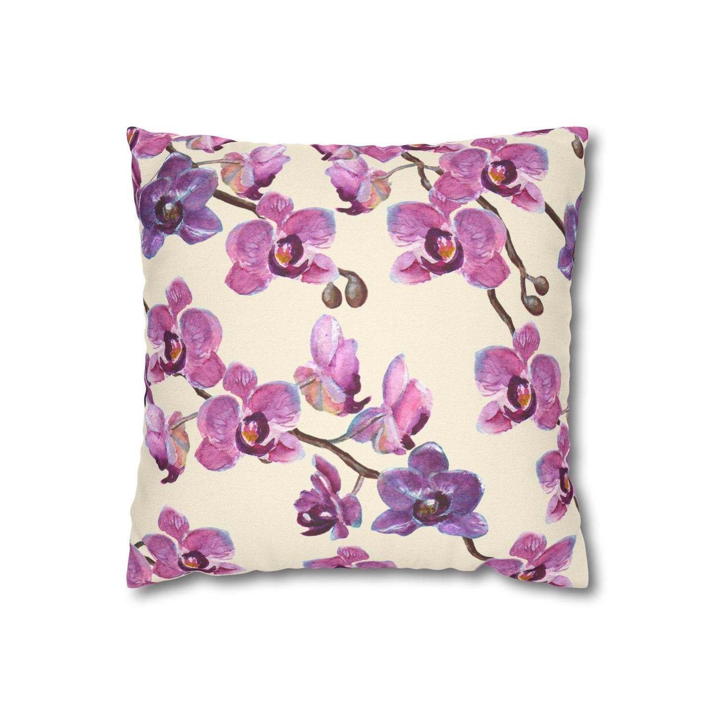Vanilla Orchid Printed Square Pillow Cover (no insert) - Multiple Sizes (14"x14", 16"x16", 18"x18", 20"x20"), Includes zipper closure
