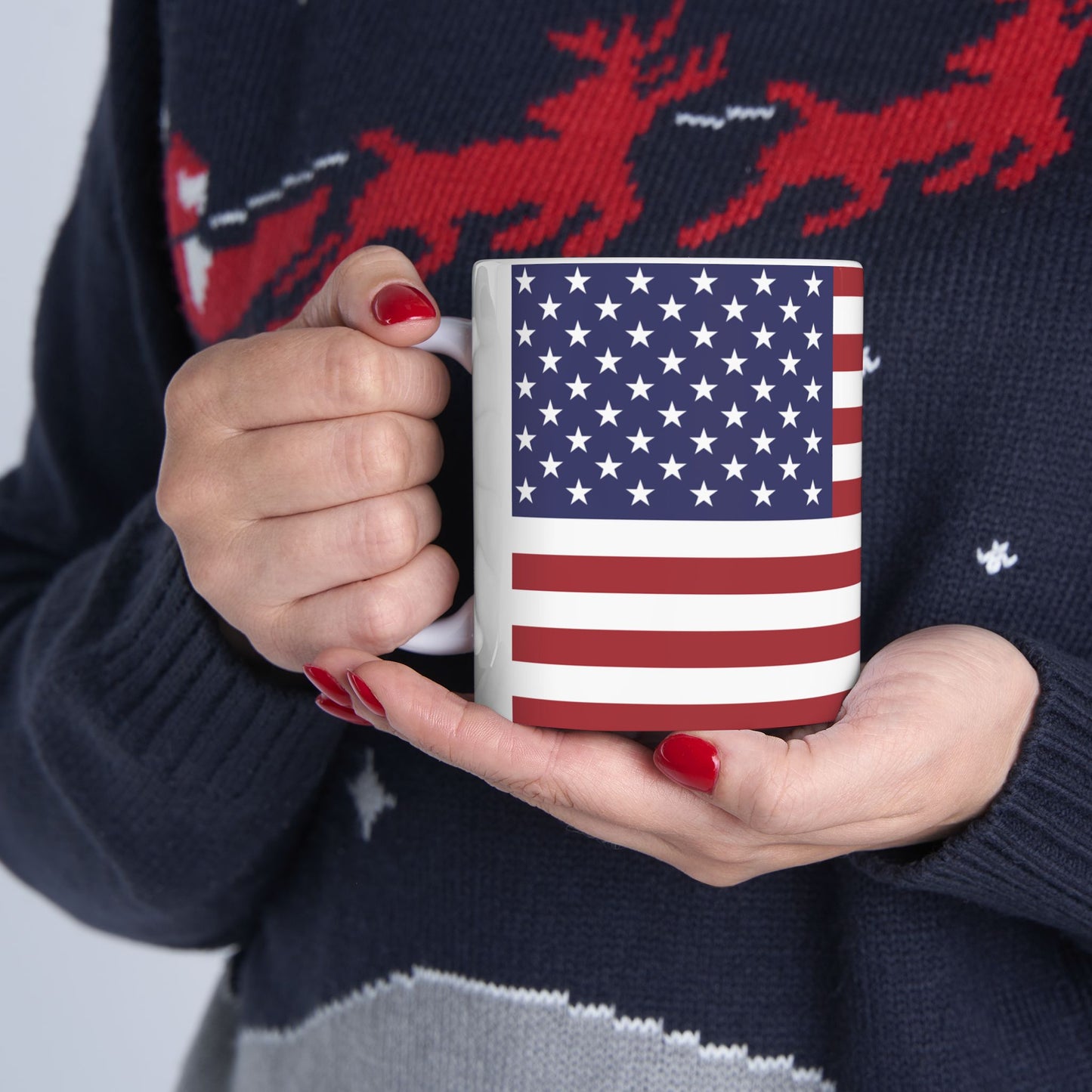 American Flag Mug - 11 oz. & 15 oz. size options - Patriotic Ceramic Mug | USA Flag Design for Coffee Lovers, 4th of July Gift, Home Decor, Tea Drinkware, Independence Day Celebration