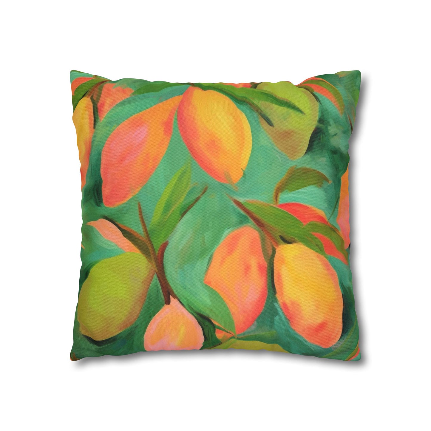 Mangoes Printed Square Pillow Cover (no insert) - Multiple Sizes (14"x14", 16"x16", 18"x18", 20"x20"), Includes zipper closure