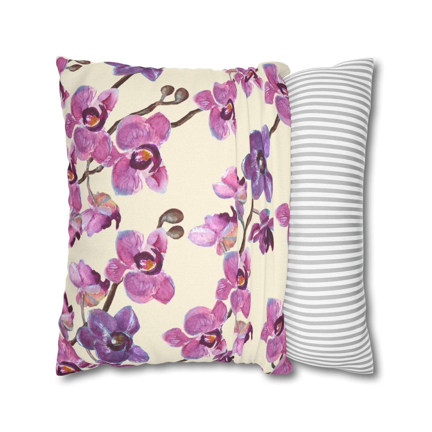 Vanilla Orchid Printed Square Pillow Cover (no insert) - Multiple Sizes (14"x14", 16"x16", 18"x18", 20"x20"), Includes zipper closure