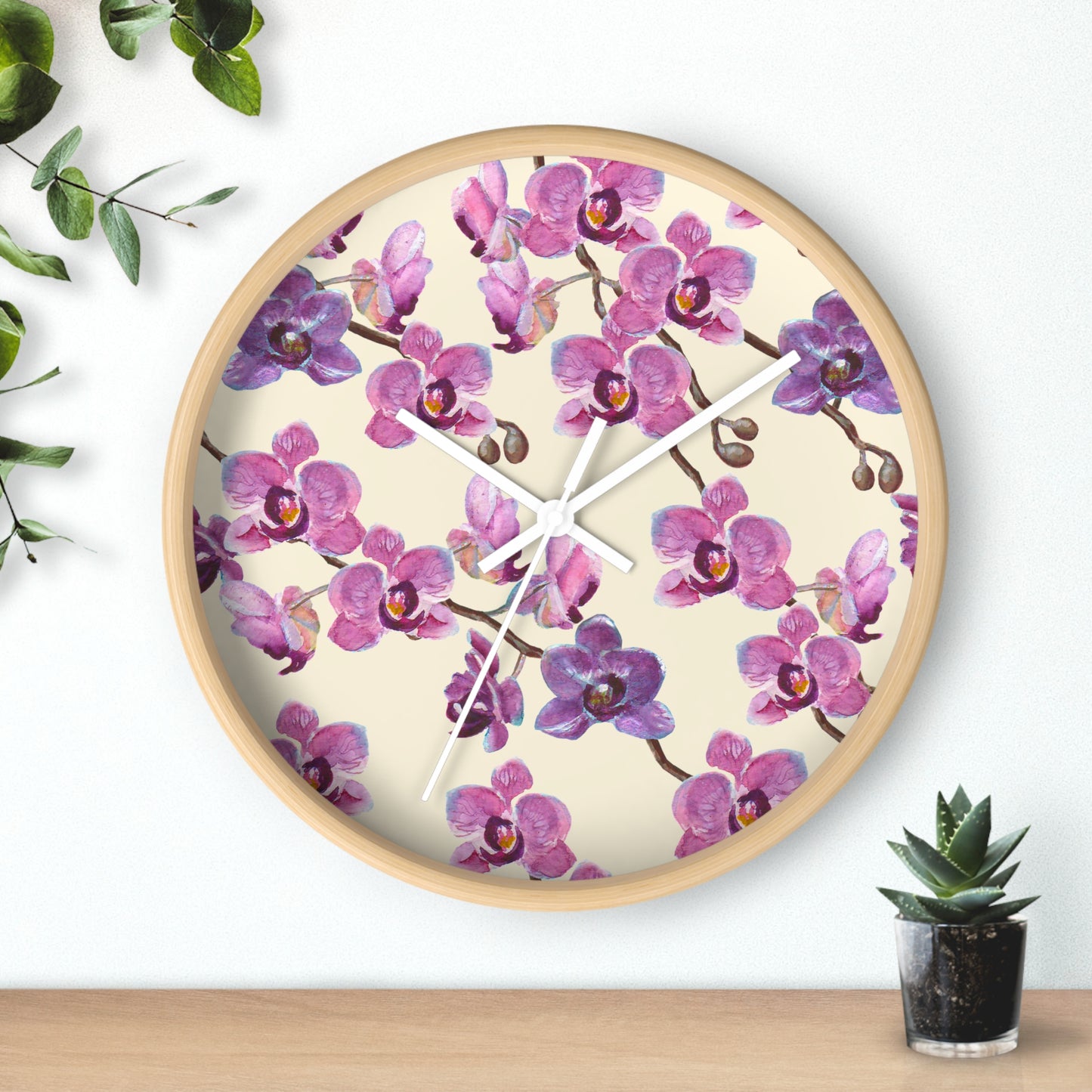 Vanilla Orchid Wall Clock - Select from Black, White or Natural Wood Color