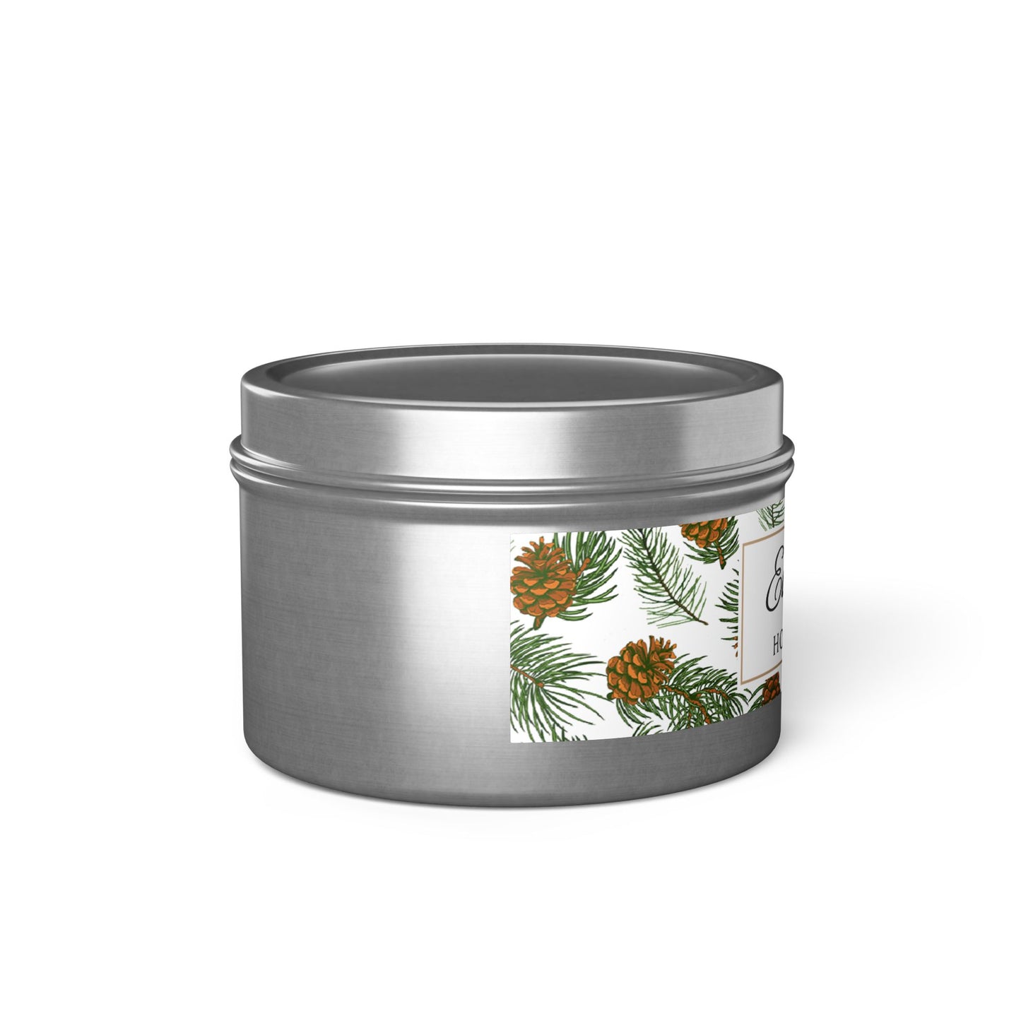 Evergreen Scented Coconut Soy Wax Candle, 4 oz. Silver Tin Jar with Lid - Winter Home Decor, Seasonal Candle for Holiday Celebrations, Christmas Candle