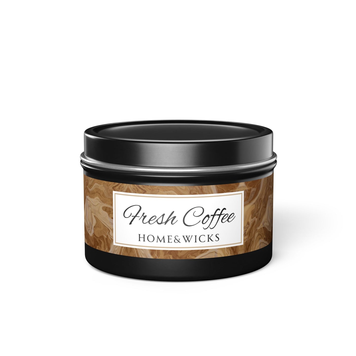 Fresh Coffee Scented Coconut Soy Wax Candle, 4 oz. Black Tin Jar with Lid - Cozy Home Decor, Garamond, Aromatherapy Gift, Relaxing Coffee Candle