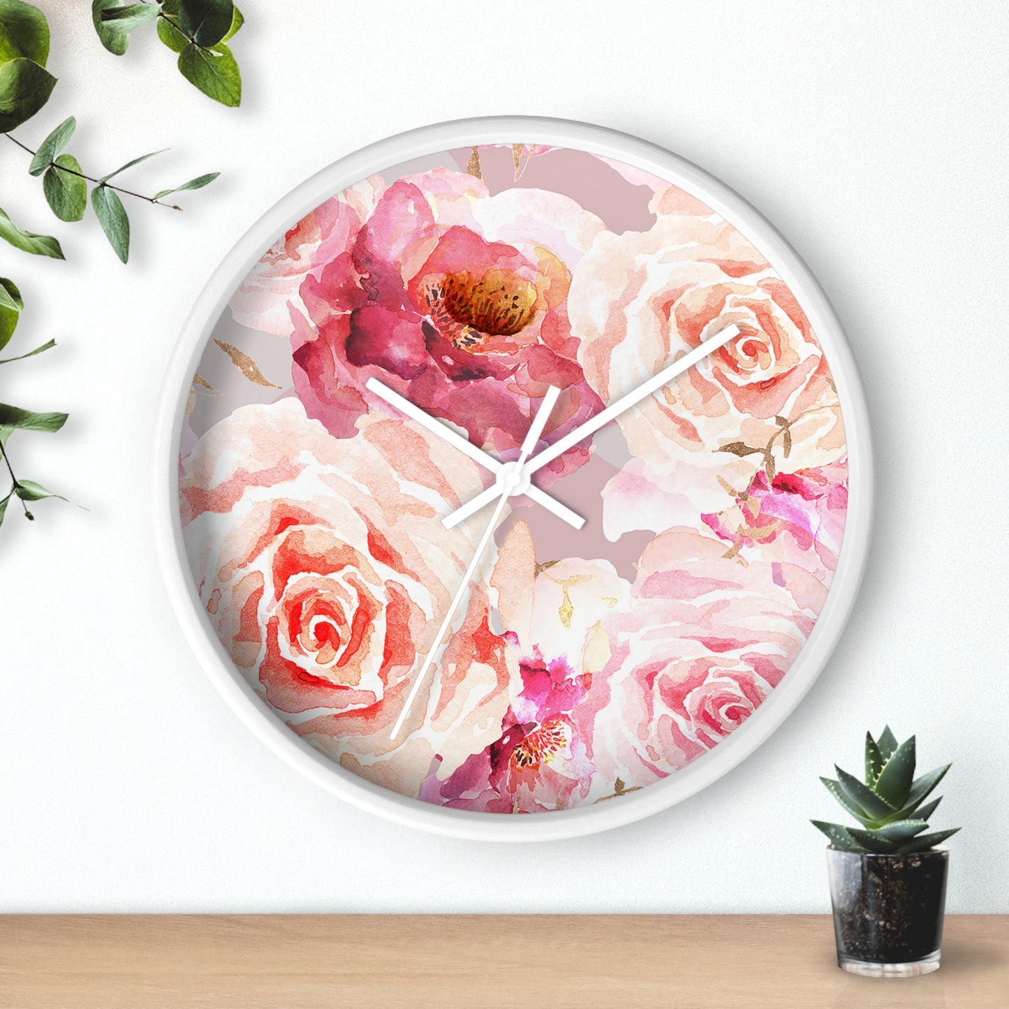 Bohemian Rose Wall Clock - Select from Black, White or Natural Wood Color