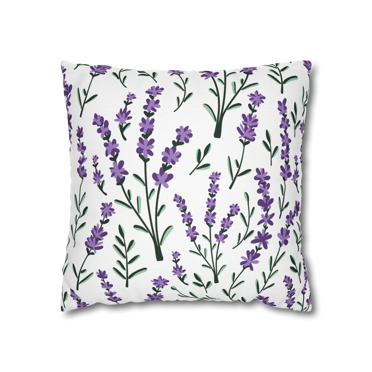 Lavender White Printed Square Pillow Cover (no insert) - Multiple Sizes (14"x14", 16"x16", 18"x18", 20"x20"), Includes zipper closure