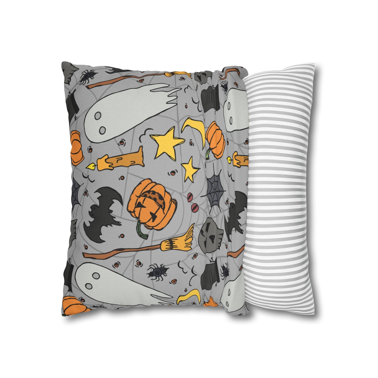 Halloween Fun Printed Square Pillow Cover (no insert) - Multiple Sizes (14"x14", 16"x16", 18"x18", 20"x20"), Includes insert and zipper closure - Halloween Ghosts Decorative Pillowcase, Spooky Home Decor, Halloween Accent Throw Pillowcase
